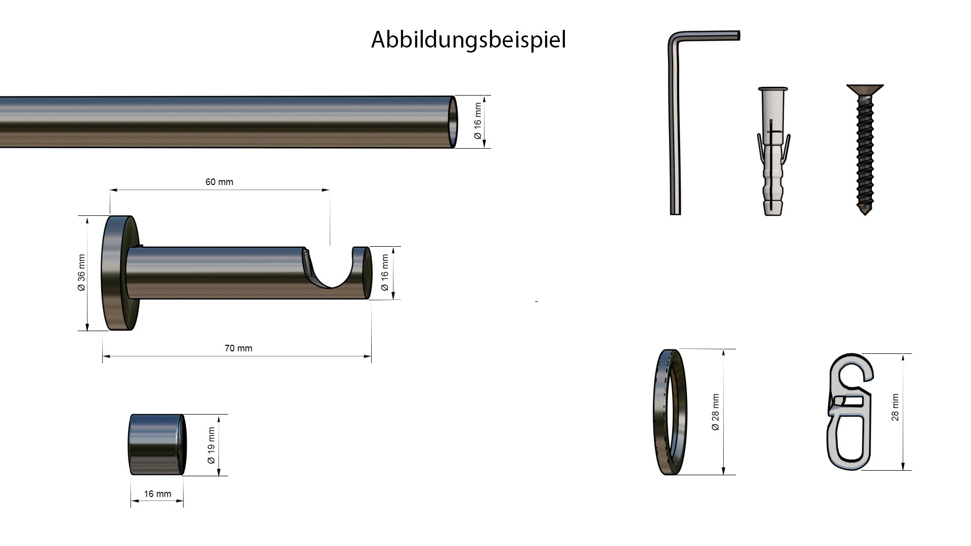 indeko Gardinenstange »Linz« Ø 16 mm 1 läufig-läufig Wunschmaßlänge Komplett-Set inkl. Ringen,Faltenlegehaken und Montagematerial