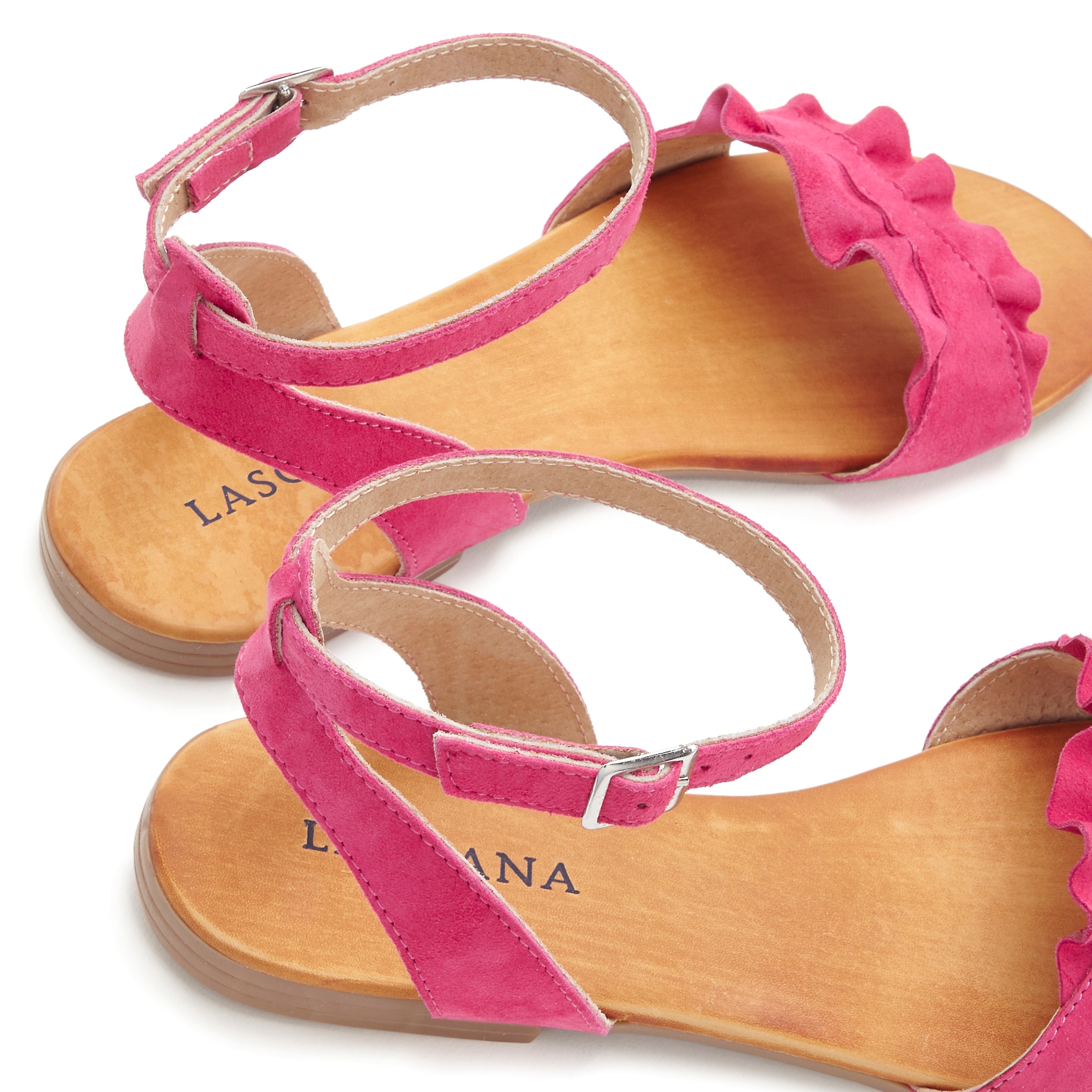 LASCANA Sandale »Sommerschuh«, Sandalette, Sommerschuh aus hochwertigem Leder mit kleinen Rüschen