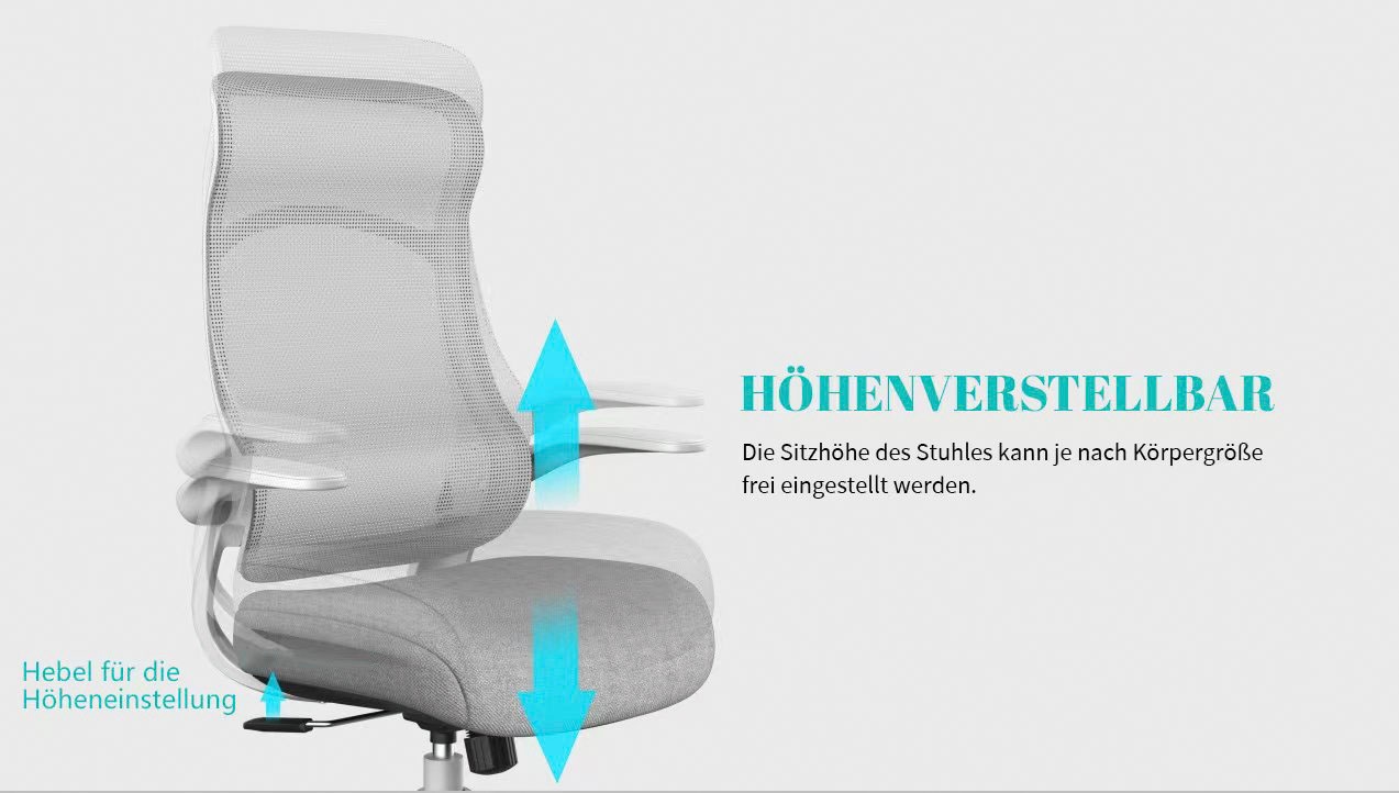 INOSIGN Bürostuhl »Toico, Design-Schreibtischstuhl,«, Netzstoff, ergonomische Rückenlehne, Lendenwirbelstütze & klappbaren Armlehnen