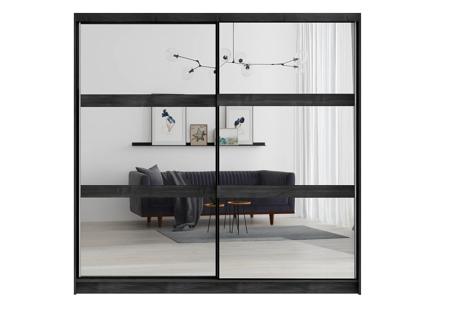 Home affaire Kleiderschrank »PRESSAC mit viel Stauraum, 10 Fächer, 2 Kleiderstangen, Breite 230cm« Garderobe mit 2 Schiebetüren und Spiegel, Maße B/T/H: 230/62/215 cm