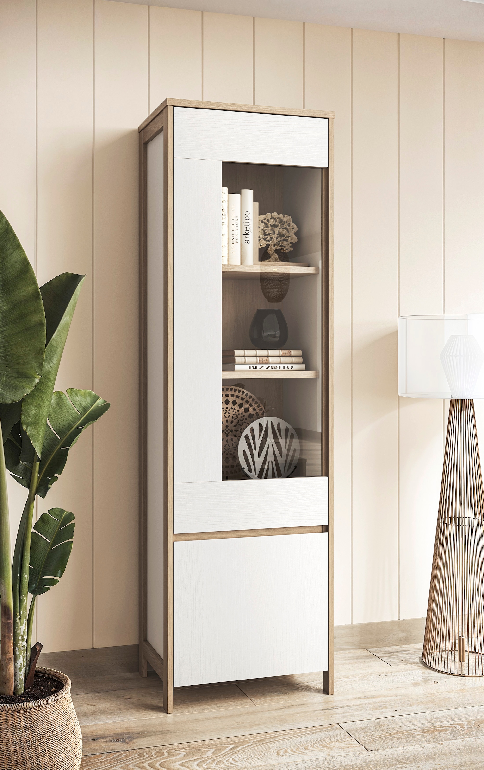 Home affaire Vitrine »Stranda, Hochschrank im Scandi-Style, moderne Glasvitrine«, Rahmenoptik, ausreichend Stauraum, vielseitig einsetzbar, 58 cm breit