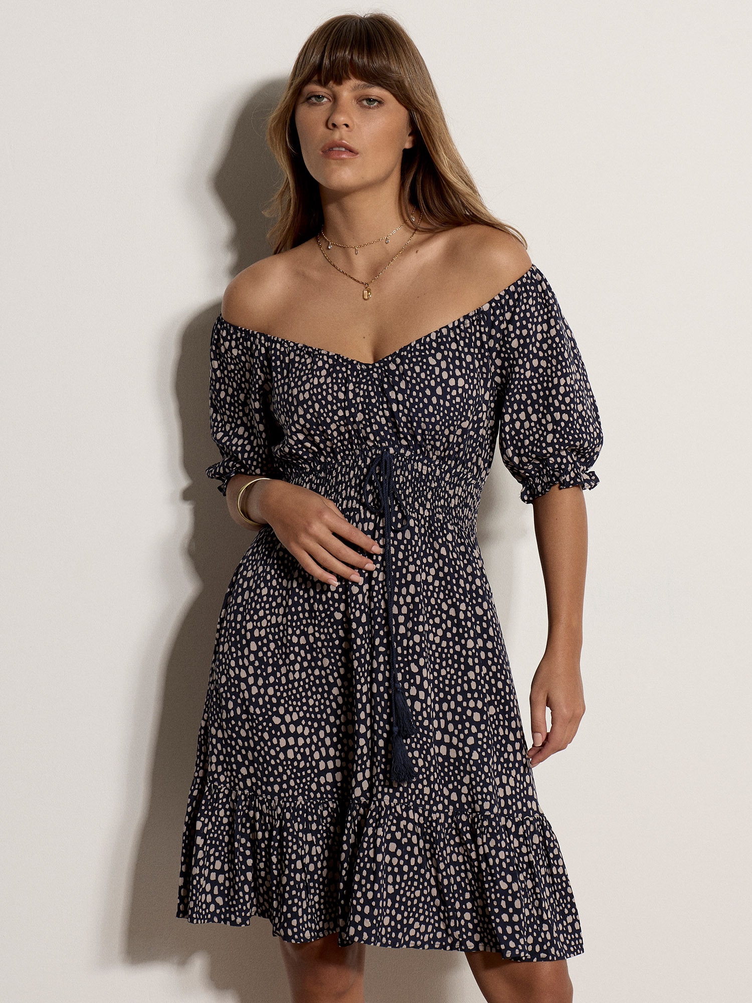 Apricot Minikleid »Gepunktetes Mini-Kleid« mit Bardot-Ausschnitt