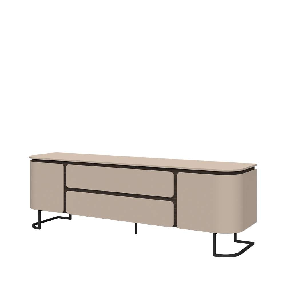 OTTO home Lowboard »AURA TV-Board, TV-Kommode, TV-Schrank, TV-Möbel, mit LED-Beleuchtung« UV lackiert, Soft Close Funktion, Metallrahmen als Basis des Elements