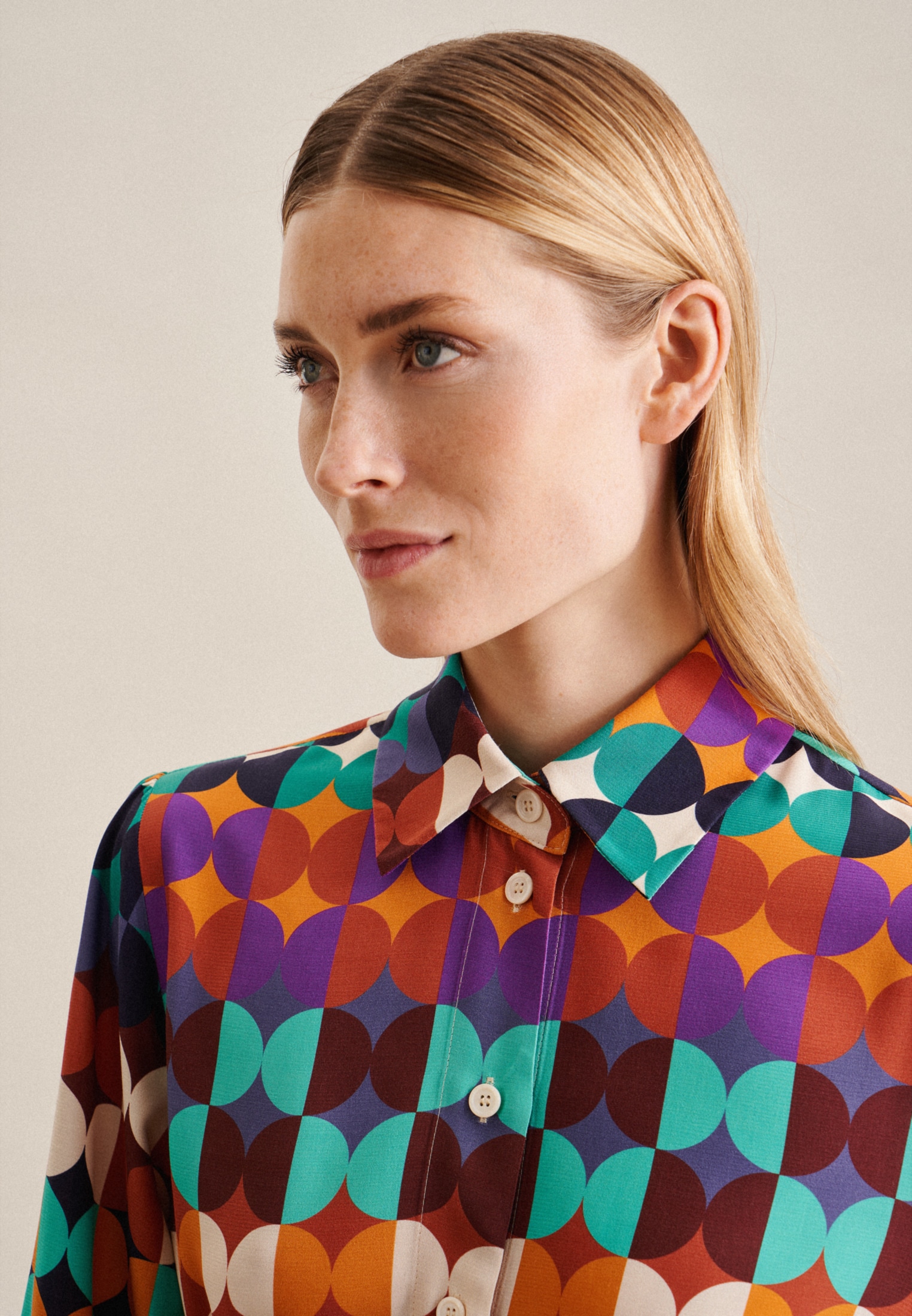 seidensticker Hemdbluse »Schwarze Rose«, Langarm Kragen Geometrische Muster