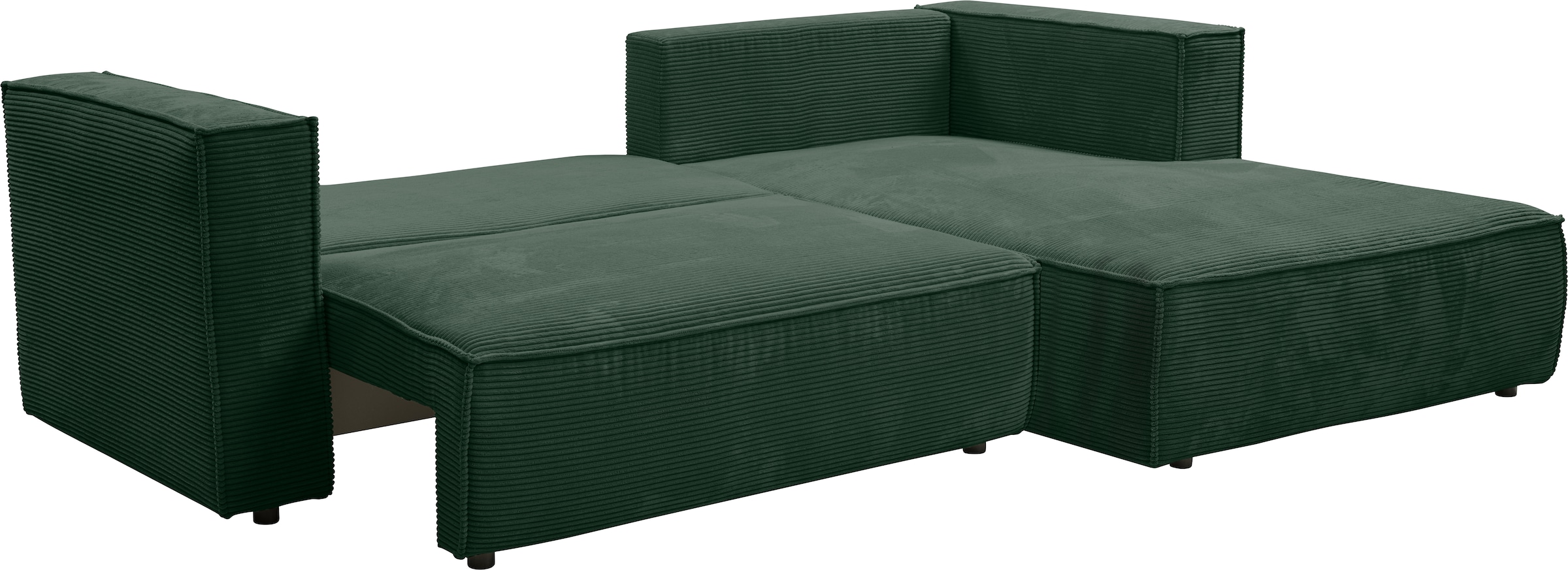 WERK2 Ecksofa »Atlanta-New, modernes Design, Stellmaße 280x147cm, L-Form, Kedernaht«, hoher Komfort, Schlaffunktion & Bettkasten, Cord, Moosgrün