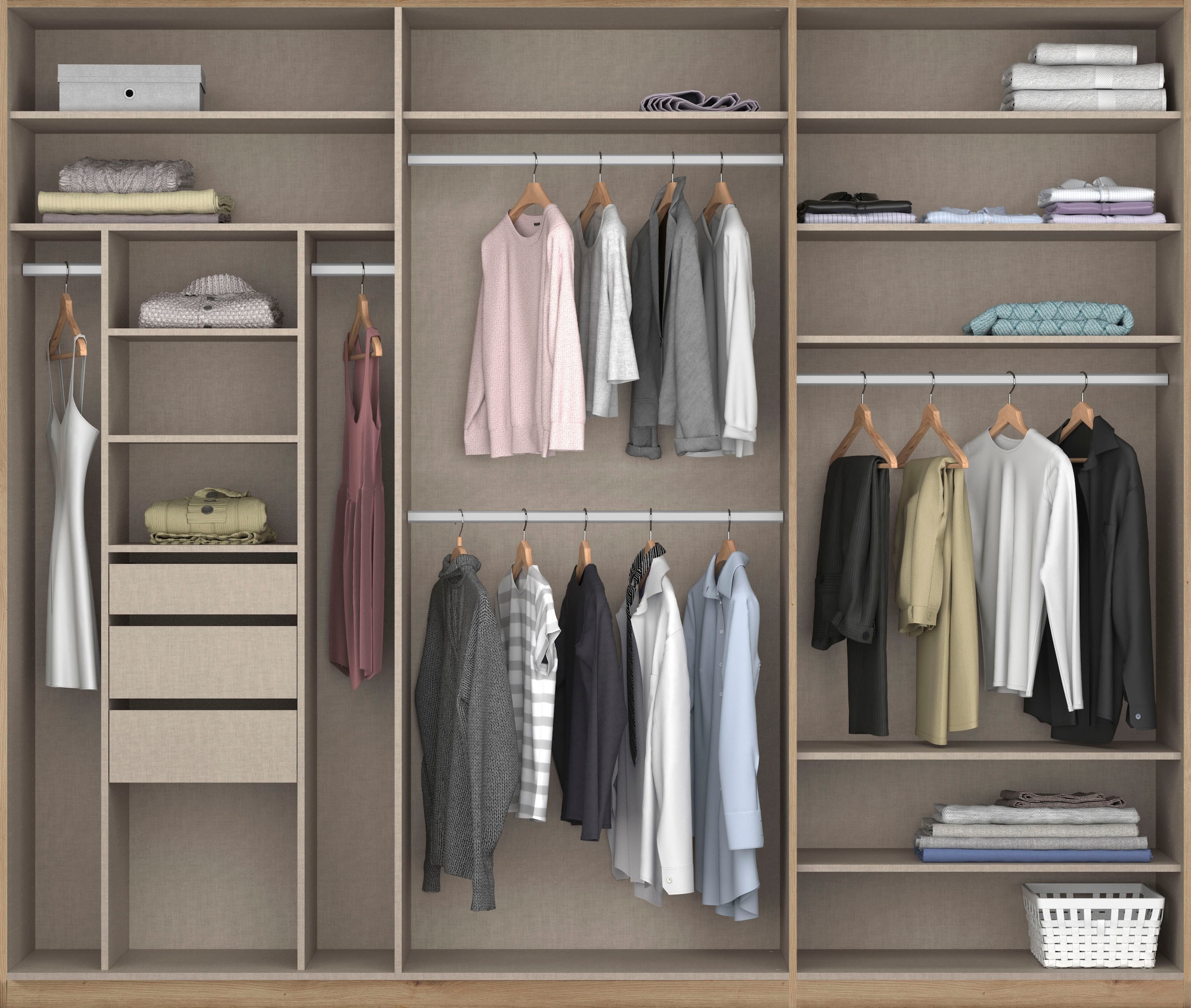 rauch Drehtürenschrank »Kleiderschrank Schrank Garderobe TOPSELLER OTELI inkl. Inneneinteilung«, (erhältlich in Breiten 91-360 cm, ab Breite 136cm inkl. Innenschubladen), mit zusätzlichen Einlegeböden, optional mit Spiegel MADE IN GERMANY