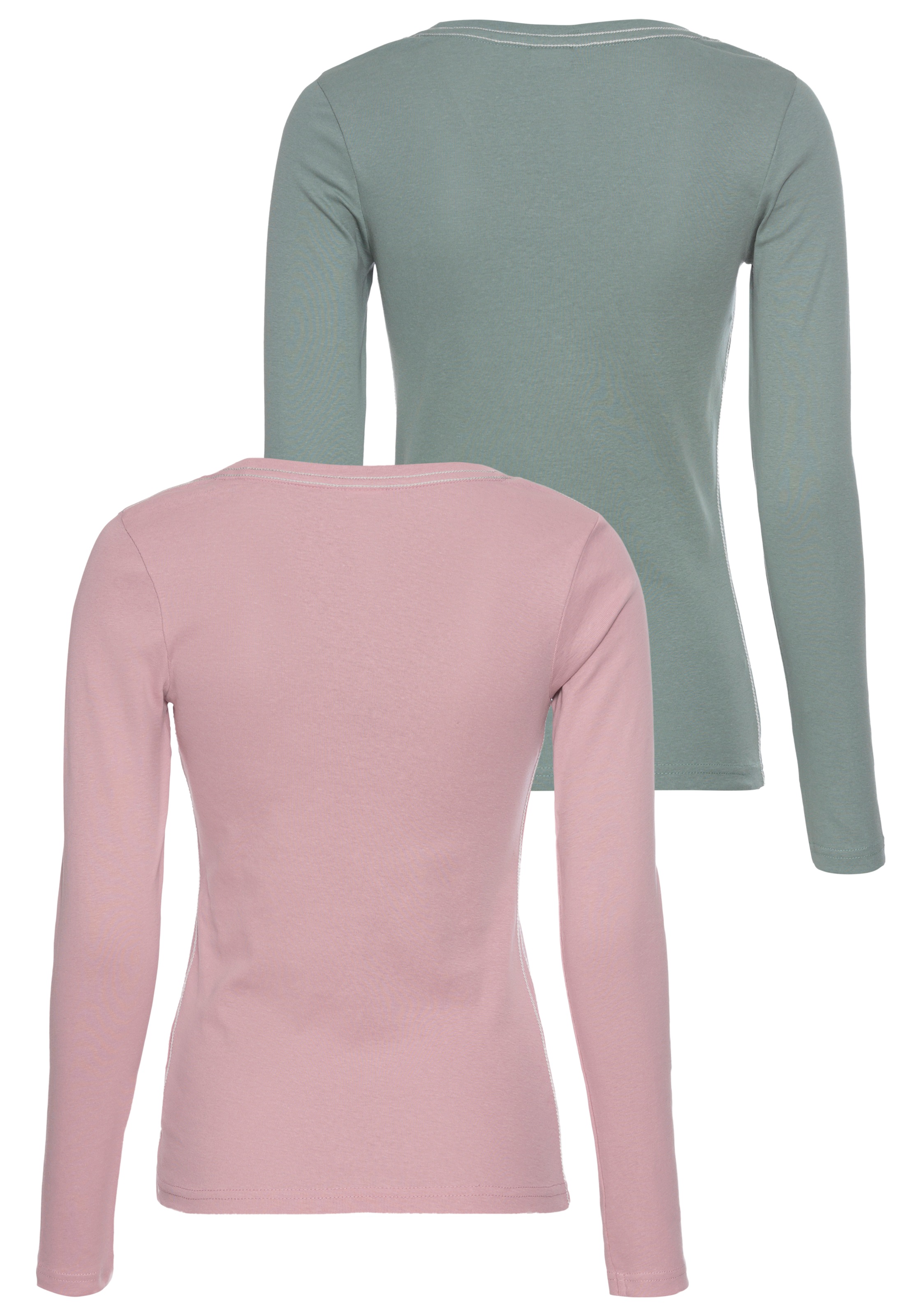 KangaROOS Langarmshirt, (Packung, 2 tlg., 2er-Pack), Langarm, unifarben oder meliert, Rundhalsausschnitt