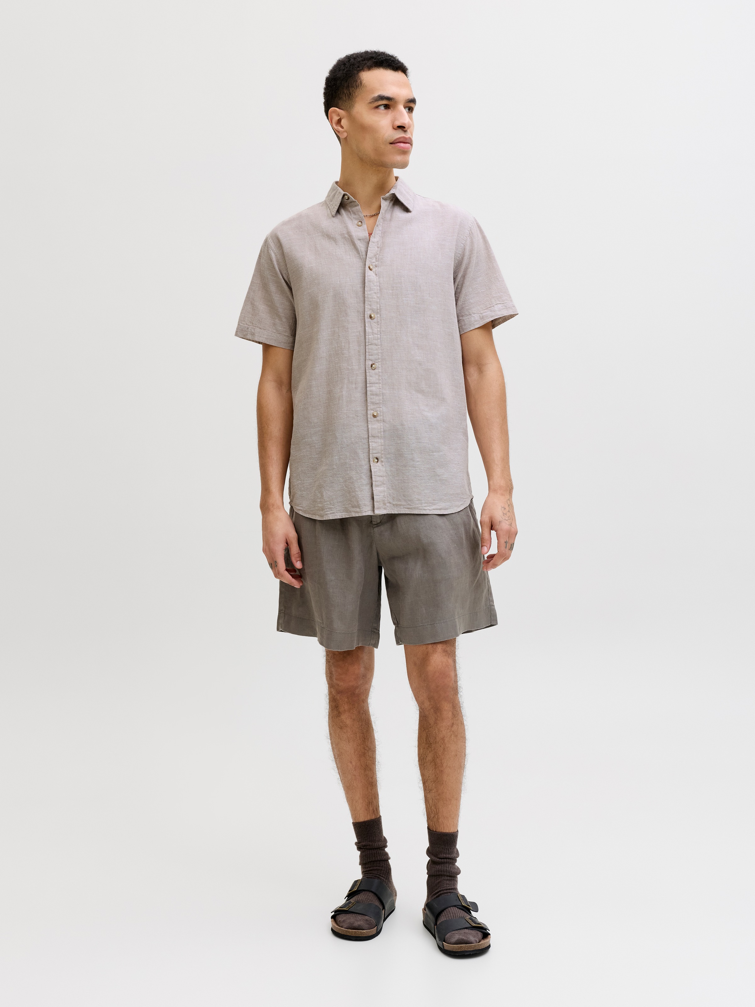 Jack & Jones Kurzarmhemd »JJESUMMER LINEN BLEND SHIRT S/S SN« Baumwolle mit Leinen, regular fit