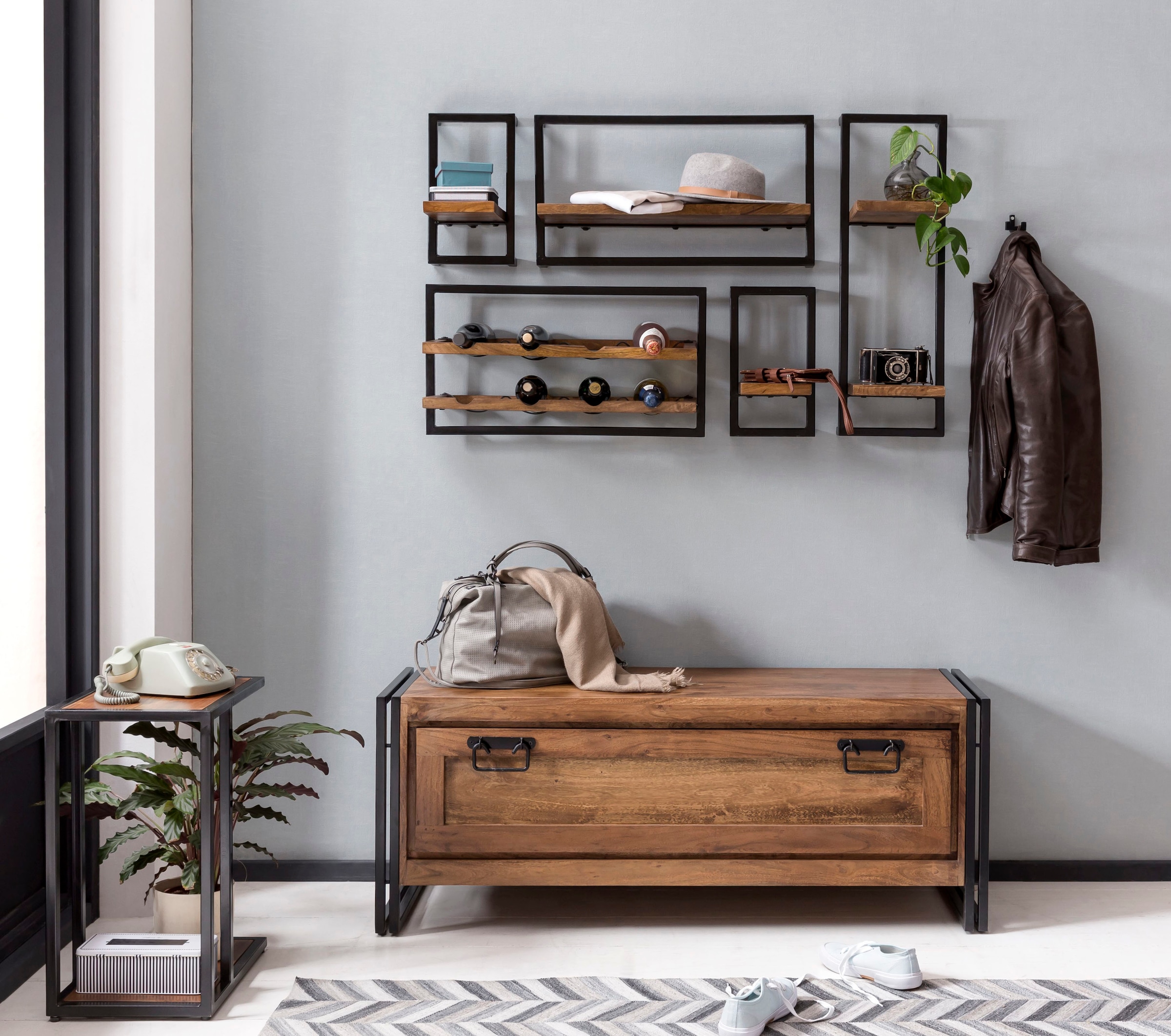 SIT Wandregal »Regal PANAMA – Industrial Regal aus Mango‑Holz & Altmetall« Wandregal aus Mango‑Holz & Altmetall für vielseitigen Stauraum