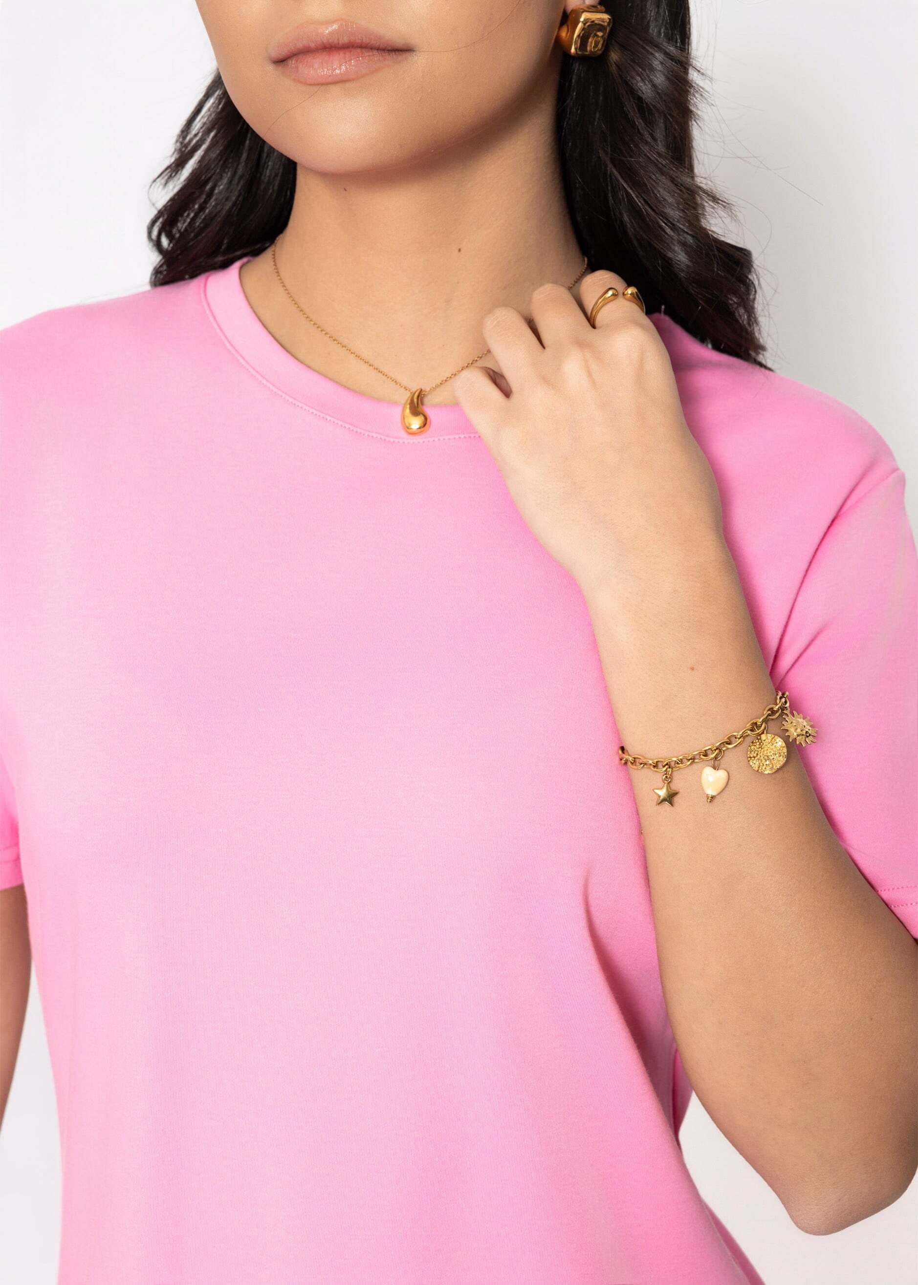 SASSYCLASSY T-Shirt »Rundhals T-Shirt« Legeres Top aus Baumwolle in lockerer Passform