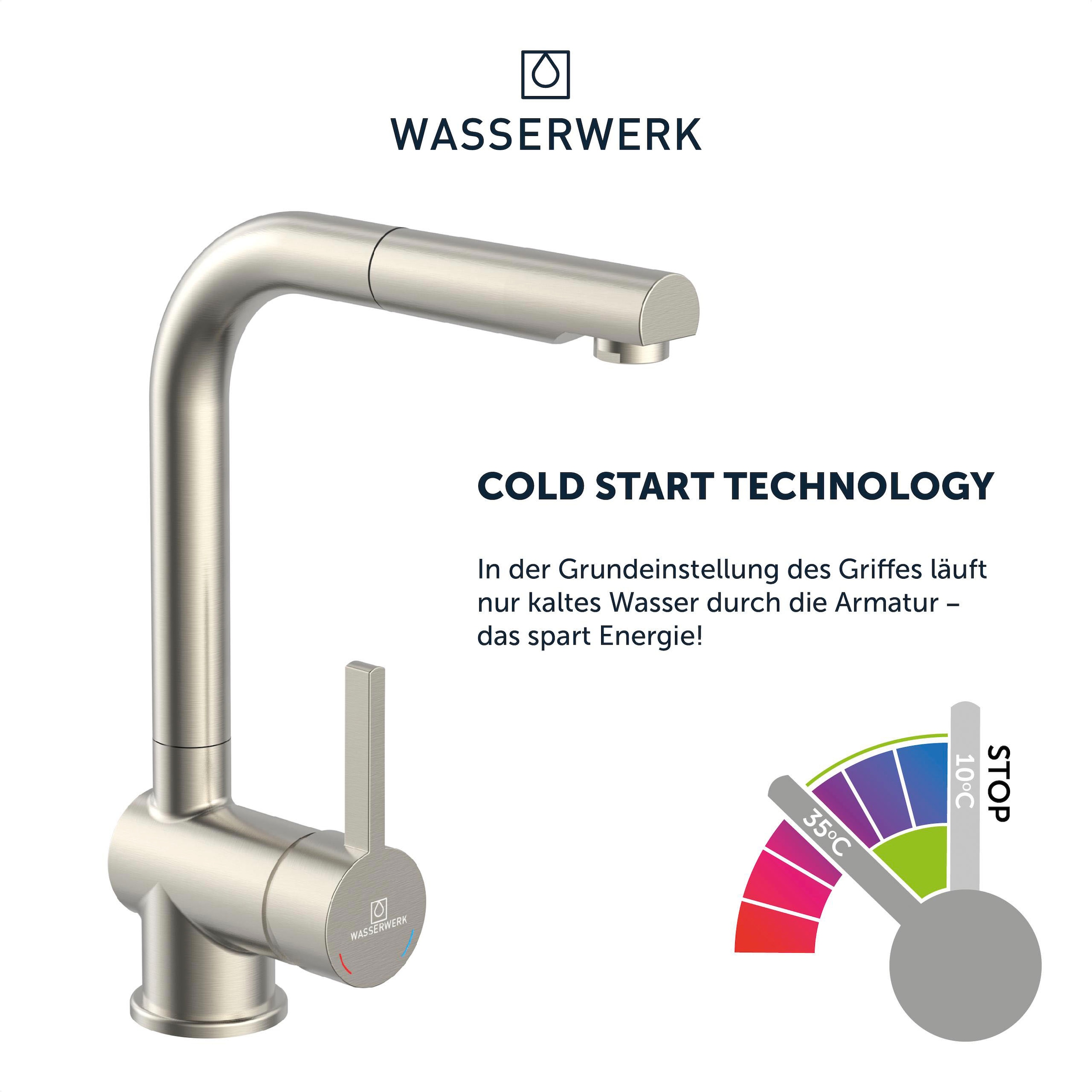 WASSERWERK Spültischarmatur »WK 4, Wasserhahn, Küche, Einhebelmischer«, 360° schwenkbar, Cold-Start-Funkt., herausziehbar