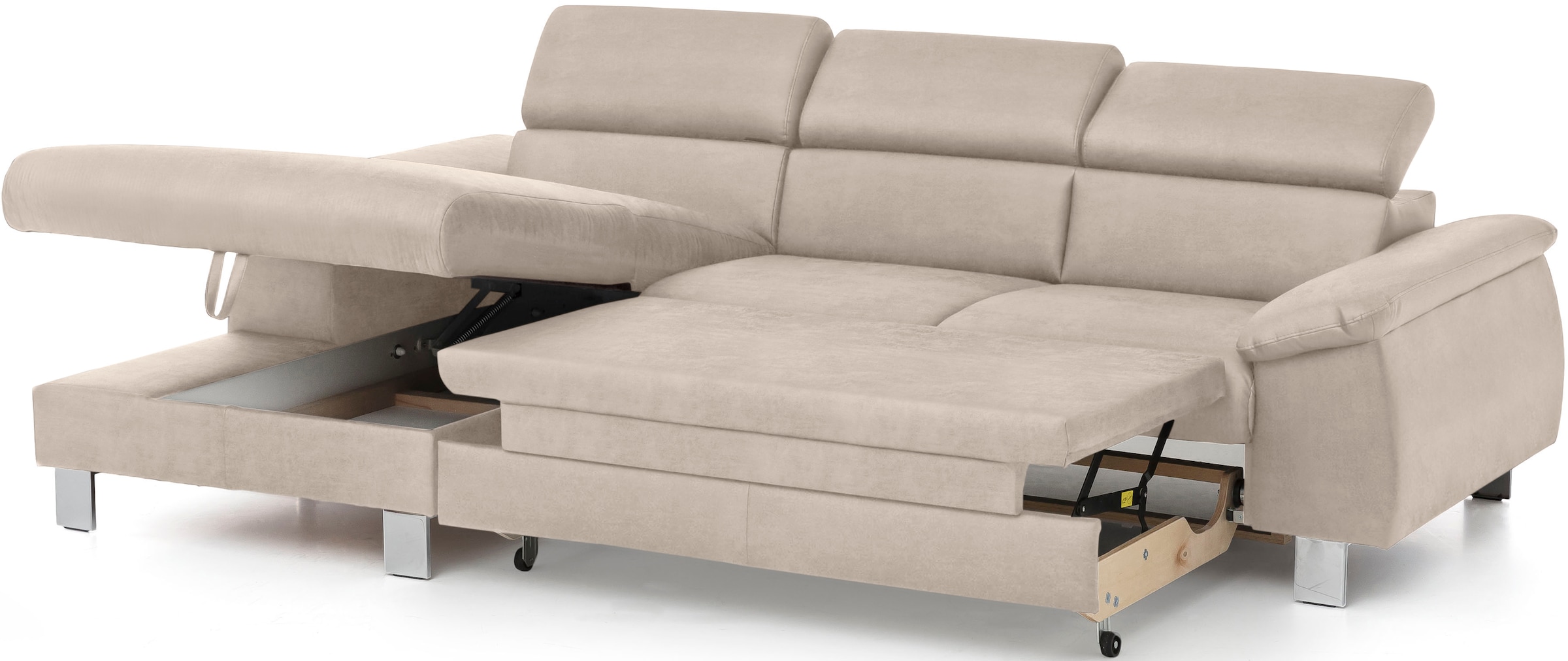 COTTA Ecksofa Komaris, Ecksofa, wahlweise mit RGB-LED-Beleuchtung und Bettfunktion/Bettkasten