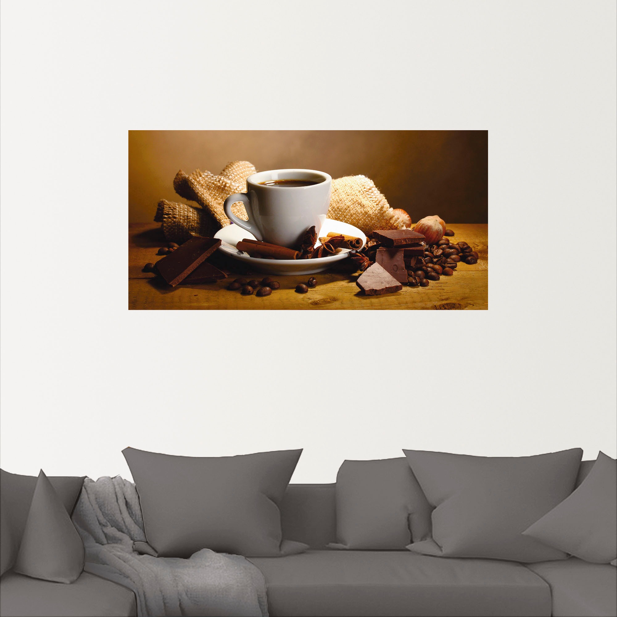 Artland Wandbild »Kaffeetasse Zimtstange Nüsse Schokolade«, Getränke, (1 St.), als Leinwandbild, Poster, Wandaufkleber in verschied. Größen