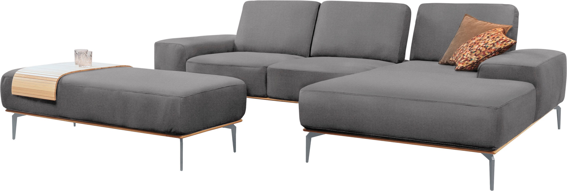 W.SCHILLIG Ecksofa »run, Designsofa mit tollem Sitzkomfort, bequem, L-Form«, mit elegantem Holzsockel, Füße in Silber matt, Breite 299 cm