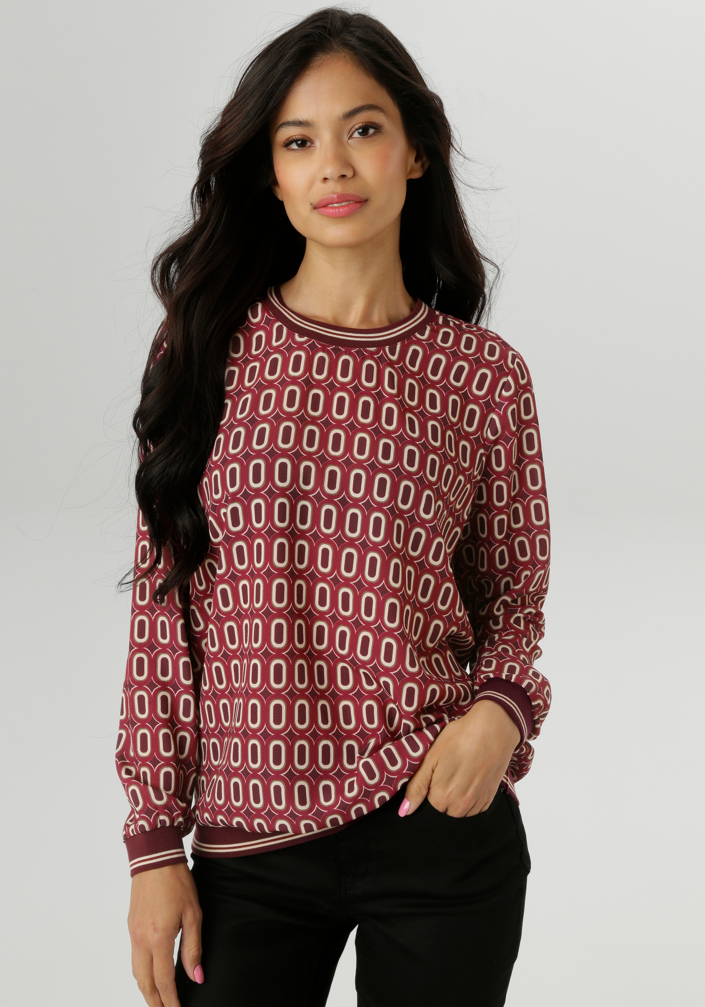 Aniston Selected Damen Shirtbluse mit sportiven Bündchen - NEUE KOLLEKTION, Größe 42