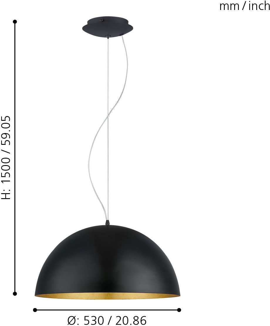 EGLO Hängeleuchte »GAETANO 1 Pendellampe, Stahl, E27, Hängelampe, Esstischlampe, Lampe«, 1 flammig, Leuchtmittel E27 | ohne Leuchtmittel, Hängeleuchte, H150 x Ø53 cm, schwarz, gold, 1X60W exkl.