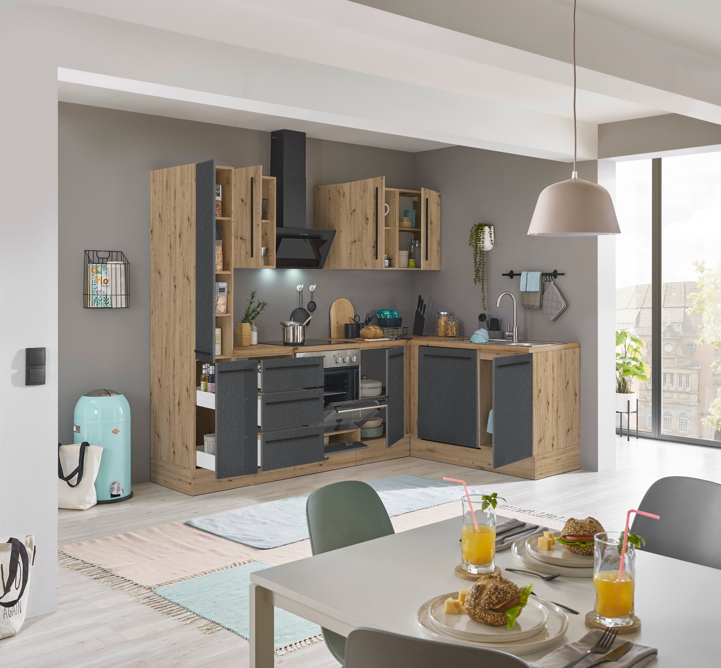 KOCHSTATION Winkelküche »Florida, Stellbreite 250x165 cm«, wahlweise mit E-Geräten, mit Softclose für Türen und Schubkästen