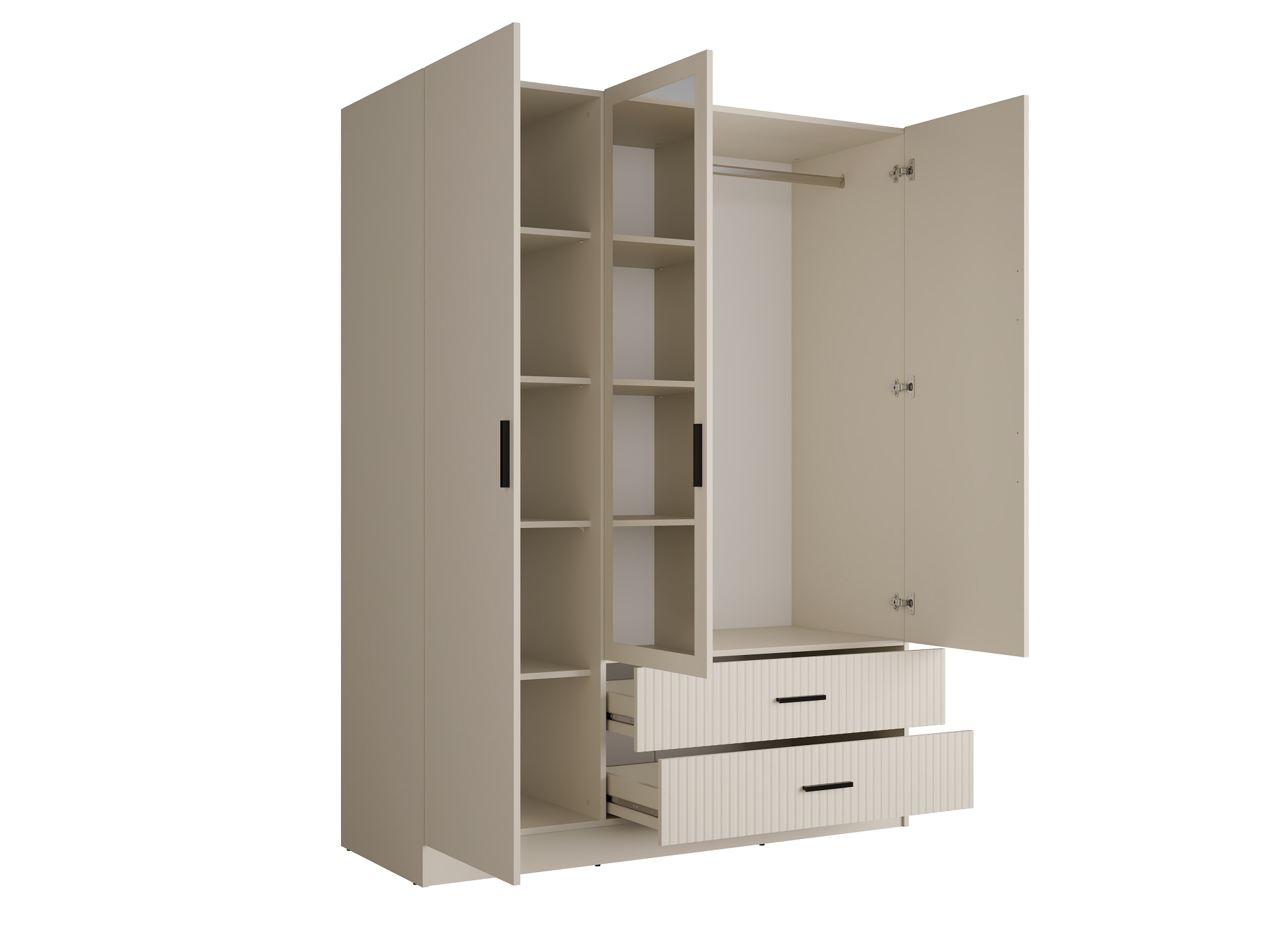 OTTO home Kleiderschrank »TERRIK,  modern mit viel Stauraum & geriffelter Struktur, Spiegel« B/H/T ca.  150/200/60 cm,  Garderobe mit 6 Fächern, Kleiderstange, 2 Schubladen, Made in EU