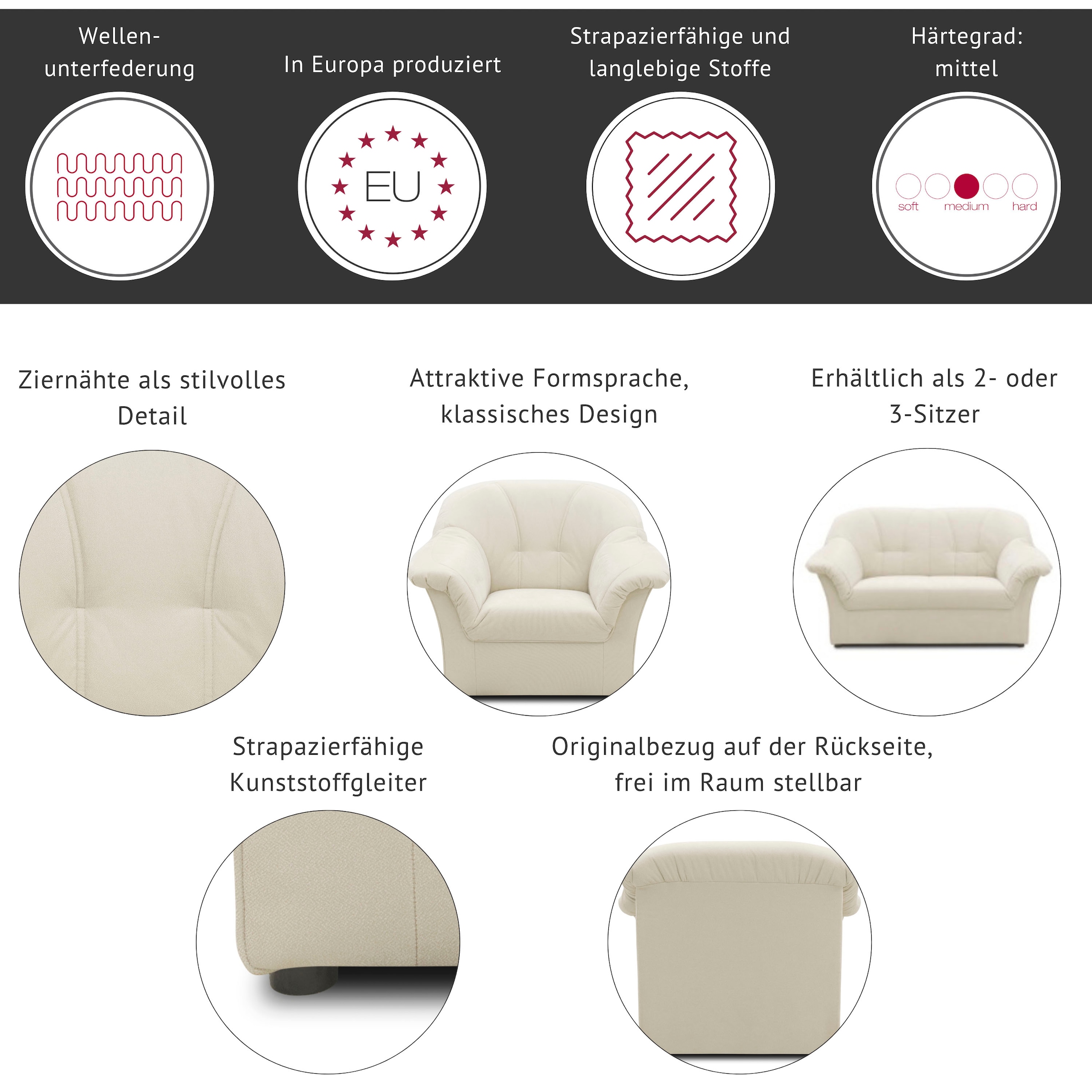 DOMO collection Polstergarnitur »Pegnitz« Set,  3-Sitzer & 2-Sitzer-Set