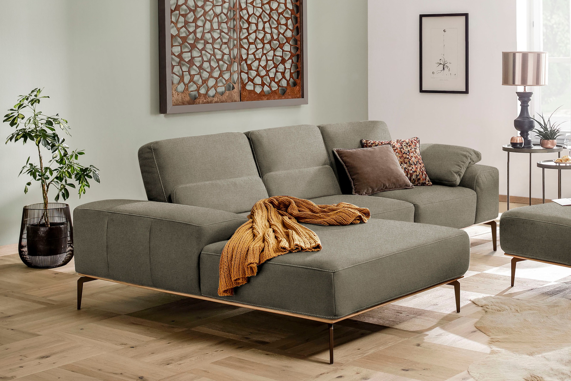 W.SCHILLIG Ecksofa »run«, mit elegantem Holzsockel, Füße in Bronze pulverbeschichtet, Breite 279 cm