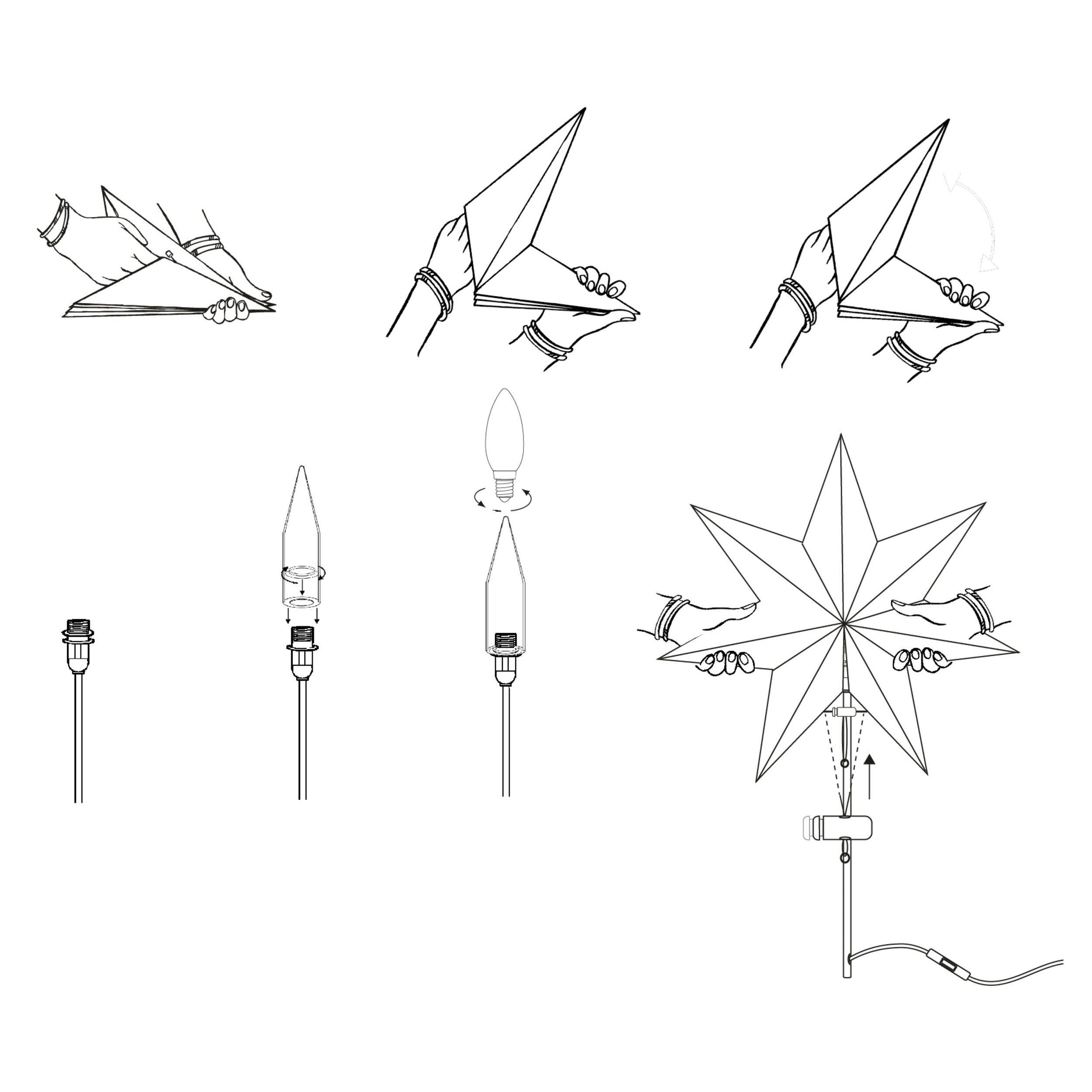 Parforce Traditional Hunting LED Stern »KARO, beleuchtet, aus Papier und Holz, Höhe ca. 100 cm, Ø Schirm 60 cm«, 1 flammig, Leuchtmittel E14 | ohne Leuchtmittel, Tischlampe, Weihnachtsstern, Deko-Stern, 7-zackig, Weihnachtsdeko