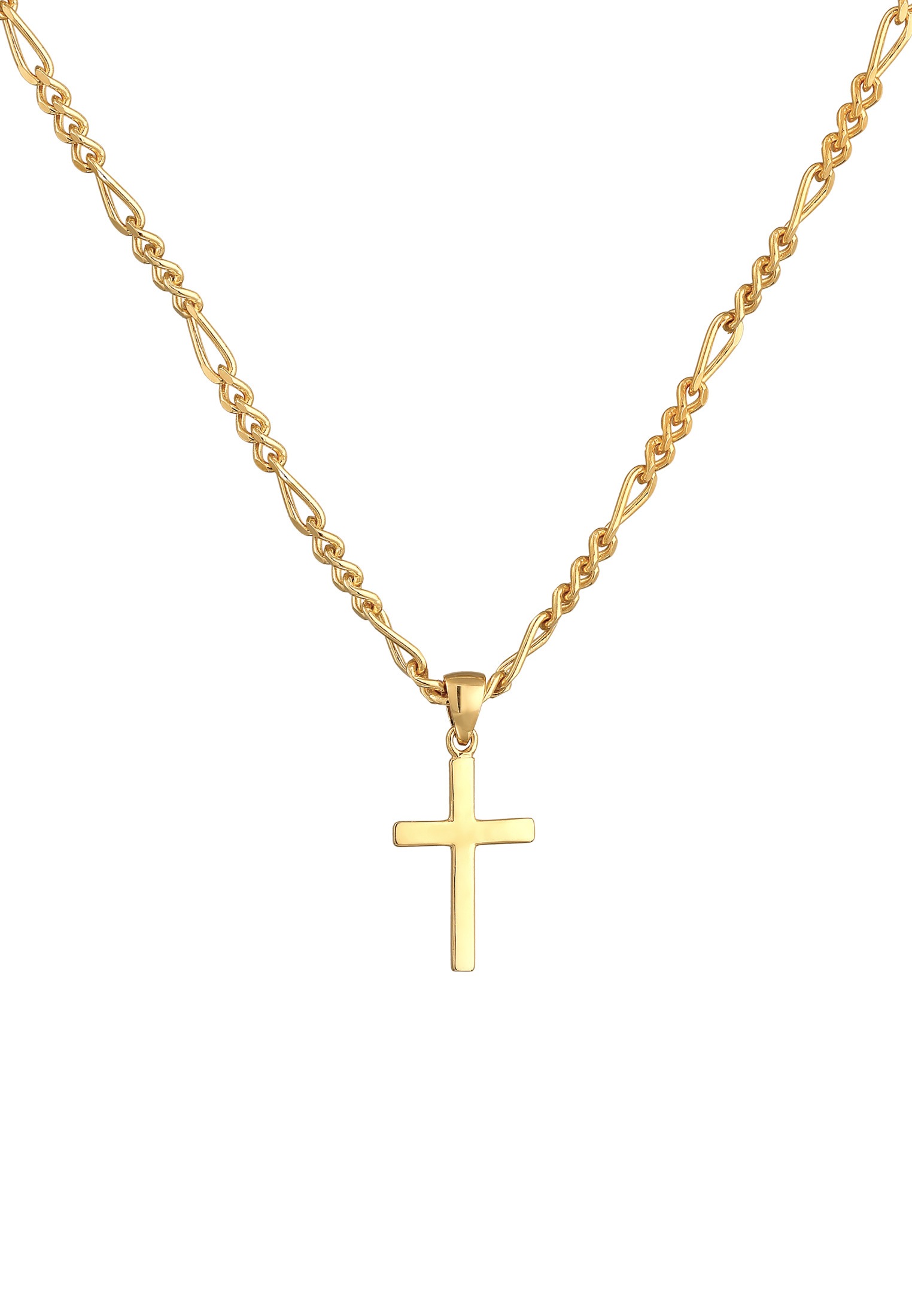 Kuzzoi Lange Kette »Halskette Herren Figarokette Kreuz 925 Silber«