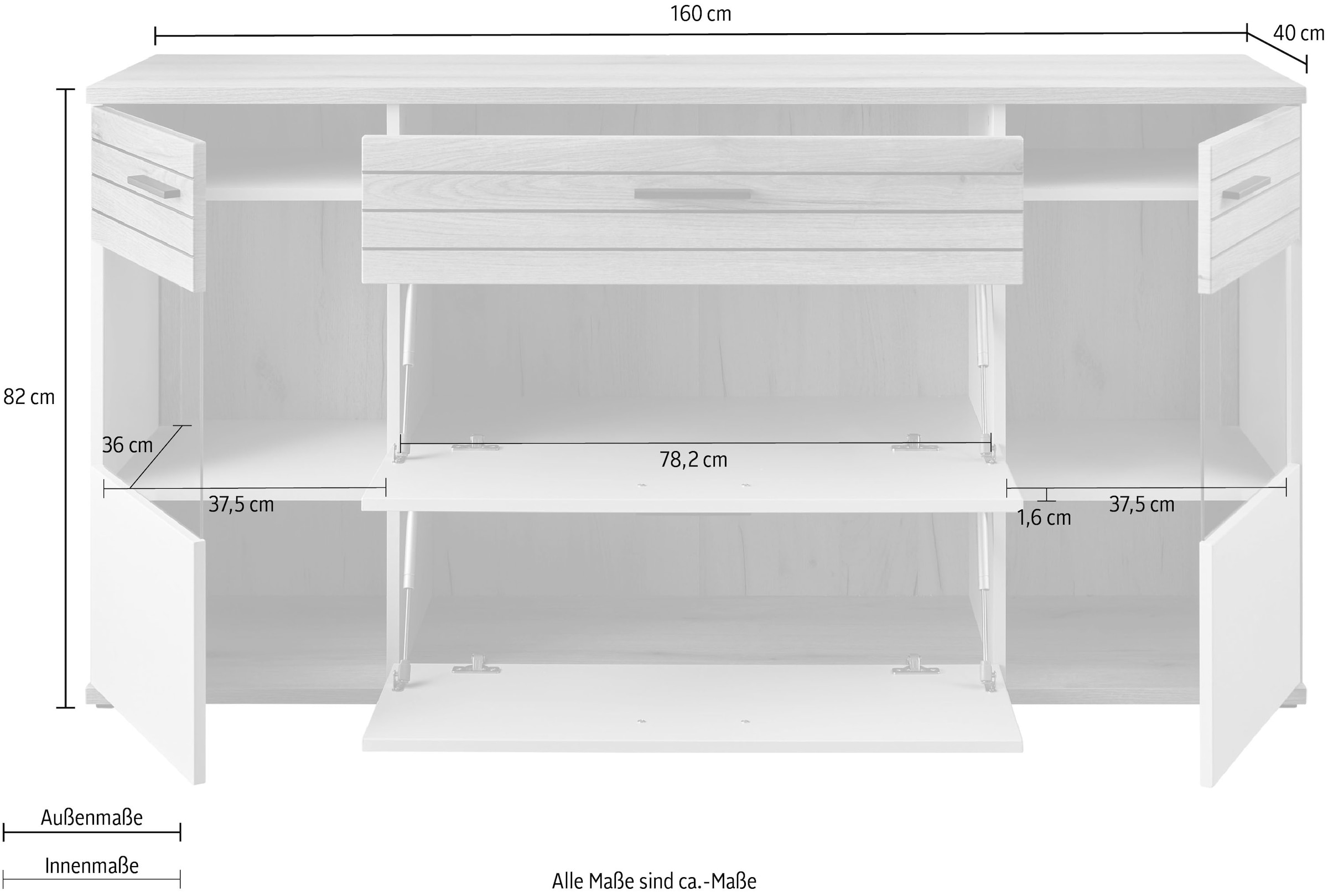 set one by Musterring Sideboard »Quincy« 1 Stk. tlg. Mit Glasausschnitt und LED, in Anthrazit/Lichtgrau erhältlich, 160 cm