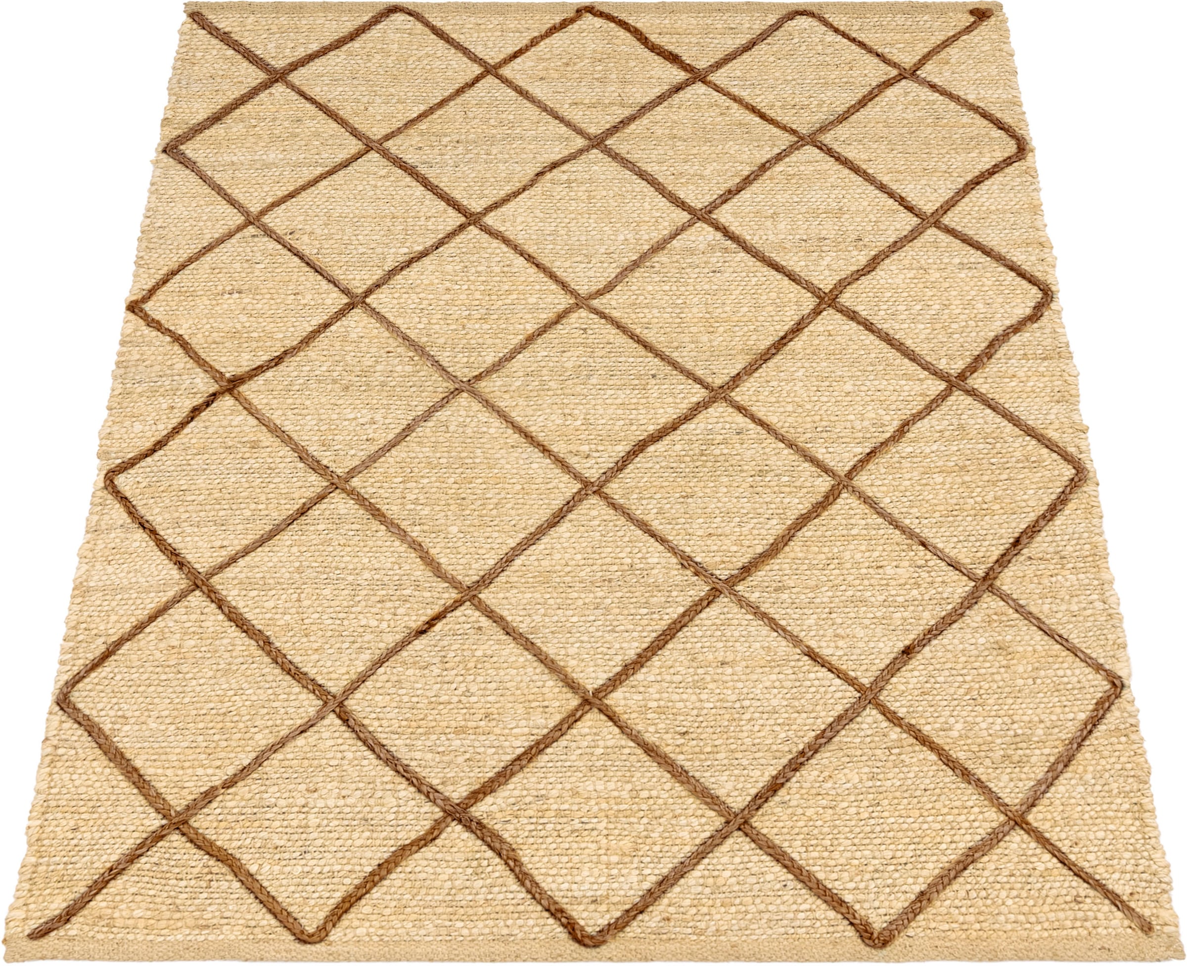 Paco Home Teppich »Skive 685«, rechteckig, 13 mm Höhe, handgeflochten, Rauten Muster, Naturfaser, auch als Läufer