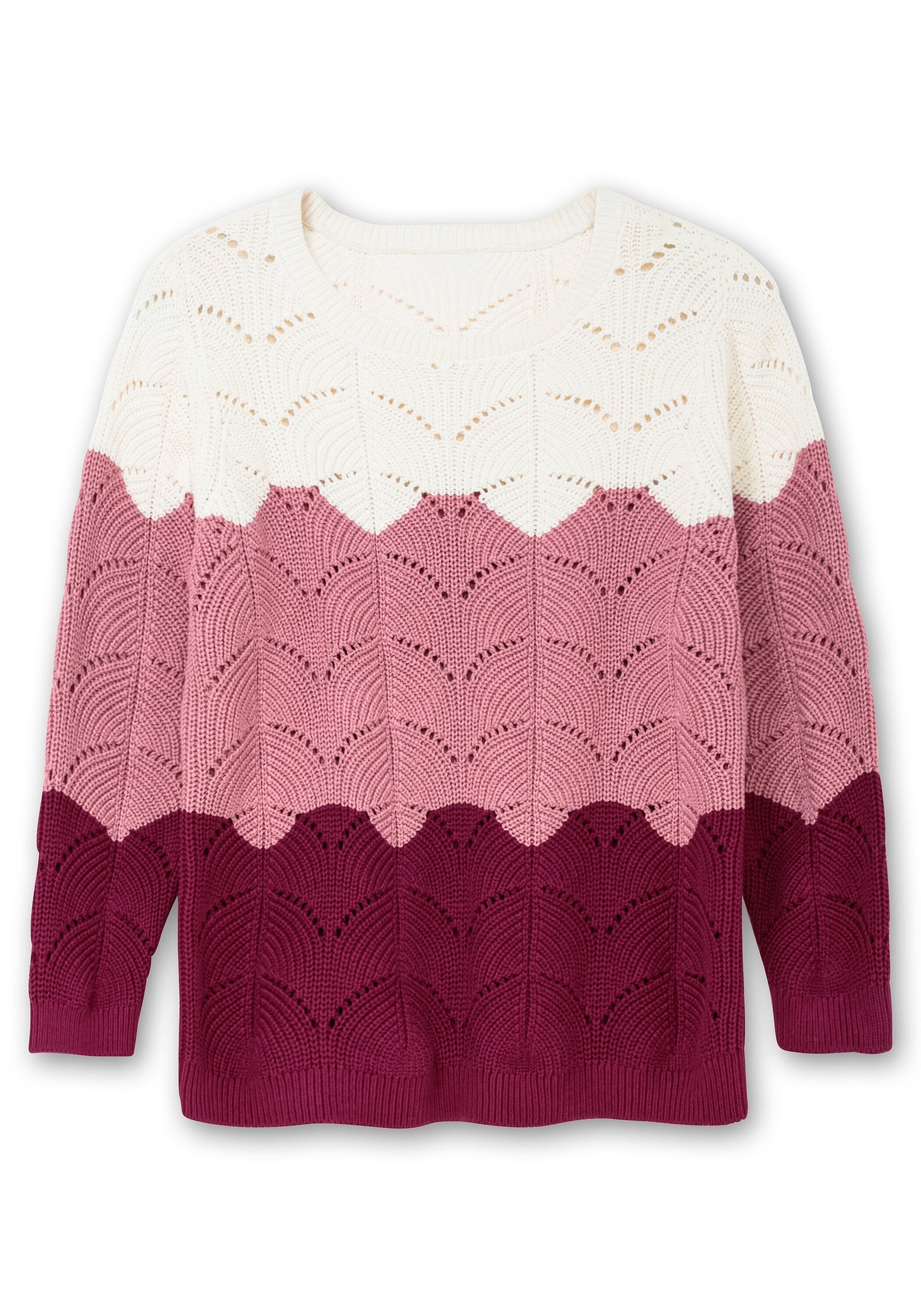 Sheego Rundhalspullover »Pullover im Ajourstrick, mit Colourblocking im Ajourstrick, mit Colourblocking«