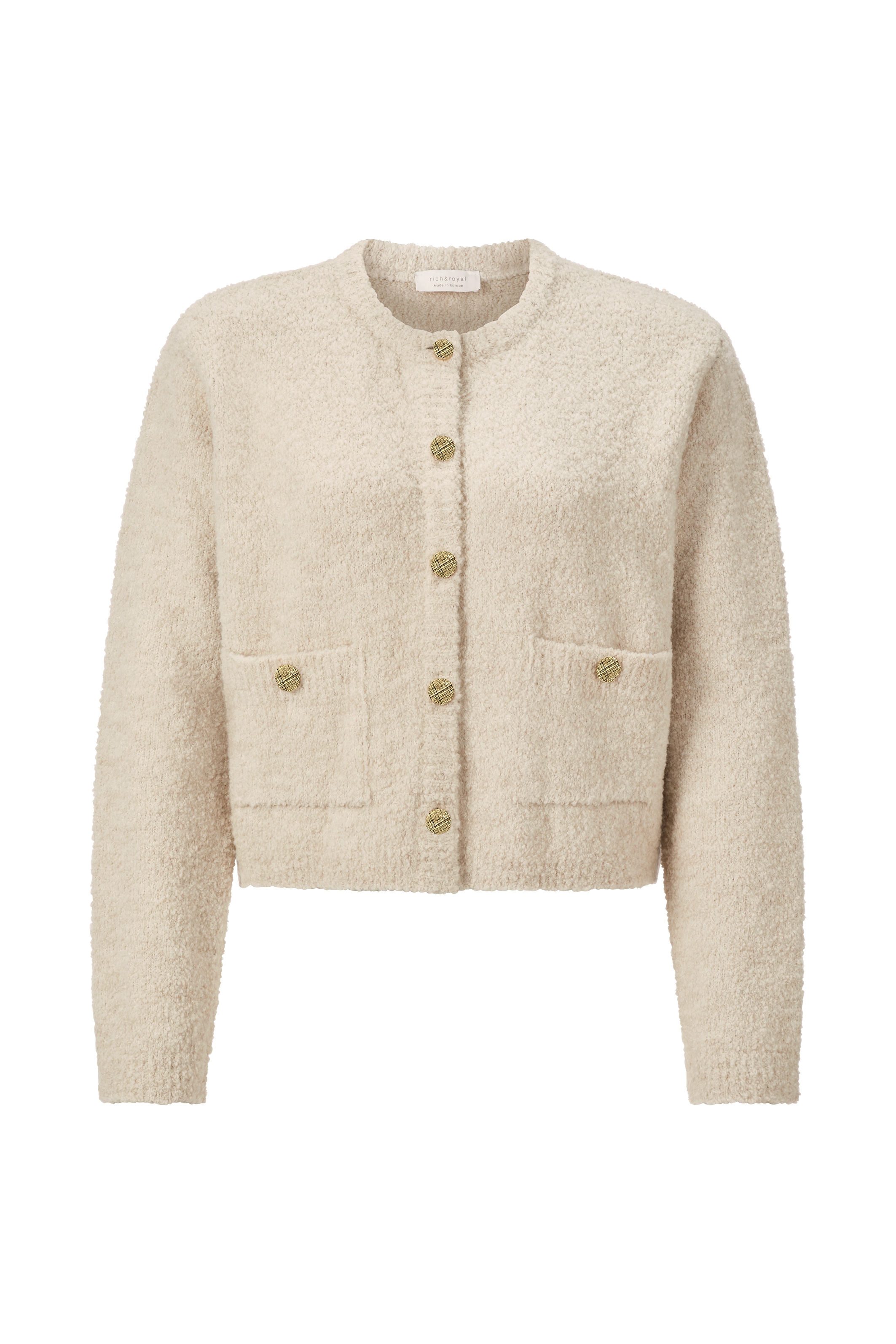 RICHROYAL Cardigan, Boucle, gerader Form, Schmuckknöpfe, Rundhals