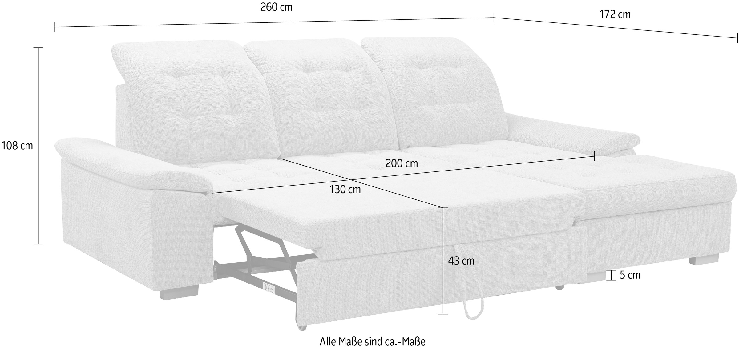 WERK2 Ecksofa Carmen, Sofa, Eckcouch mit Schlaffunktion, Bettkasten und Sitztiefenverstellung