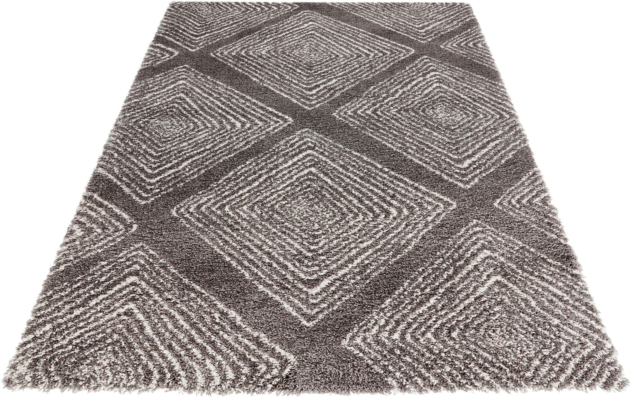 MINT RUGS Hochflor-Teppich »Wire«, rechteckig, 35 mm Höhe, Rauten Design, Scandi Look, weicher Flor, Wohnzimmer, Schlafzimmer, Arbeitszimmer, Robust, Pflegeleicht