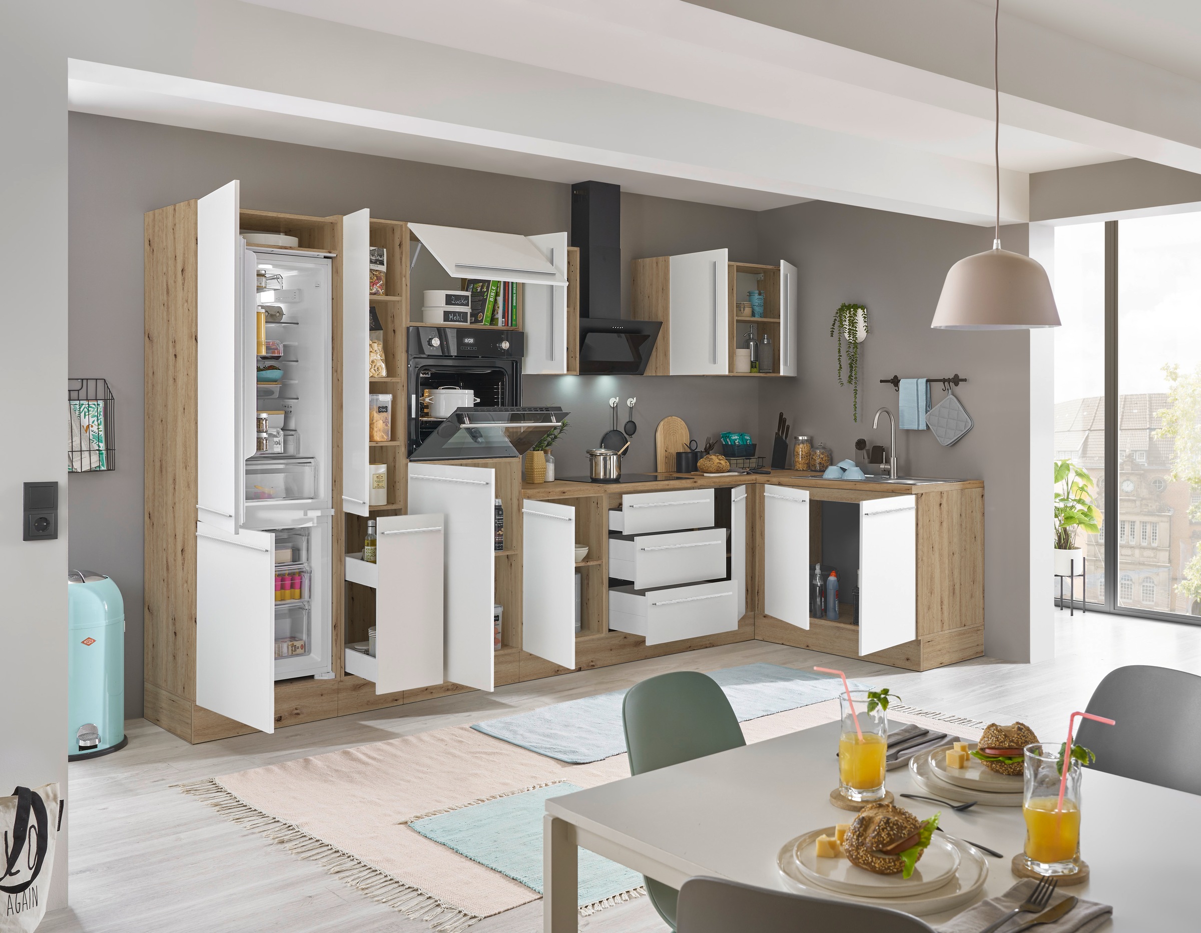 KOCHSTATION Winkelküche »Florida, Stellbreite 360x165 cm« wahlweise mit E-Geräten, mit Softclose für Türen und Schubkästen