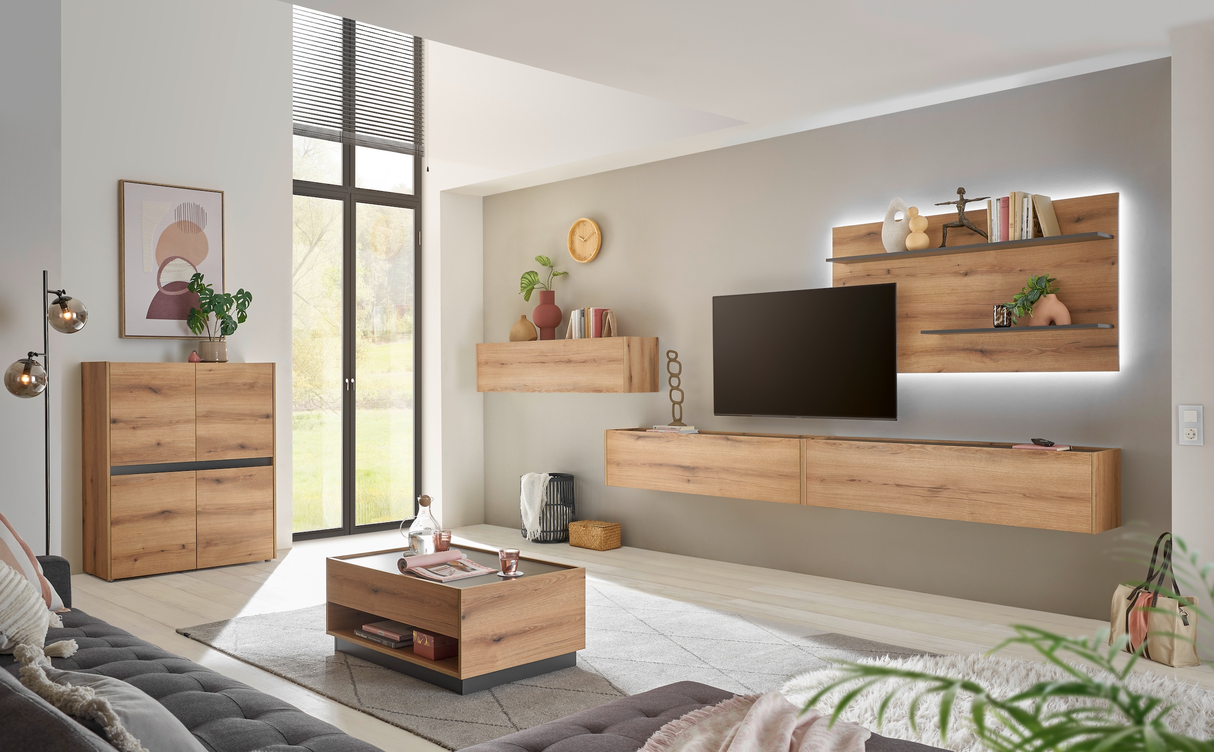 INOSIGN Wohnwand »City/Giron, moderne Anbauwand, Komplettset in vielen Farben verfügbar«, (Set, 4 St.), enthält drei Hängeschränke & ein Wandpaneel