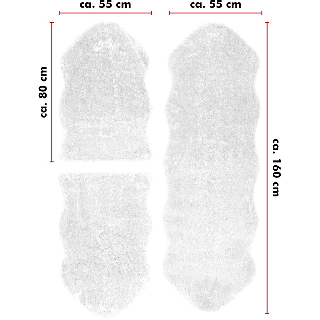 Andiamo Bettumrandung »Bettvorleger Lamm Fellimitat«, (3 tlg.), Kunstfell, sehr weicher Flor, waschbar, Bettvorleger, Läufer-Set