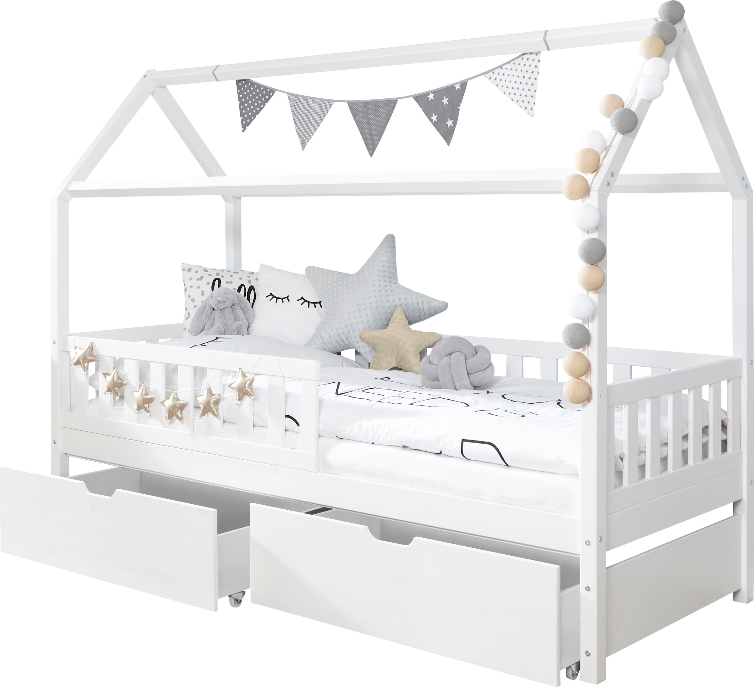 Ticaa Hausbett »Traumhaus« Hausbett, inkl. Schubkasten, Rollrost und Matratze