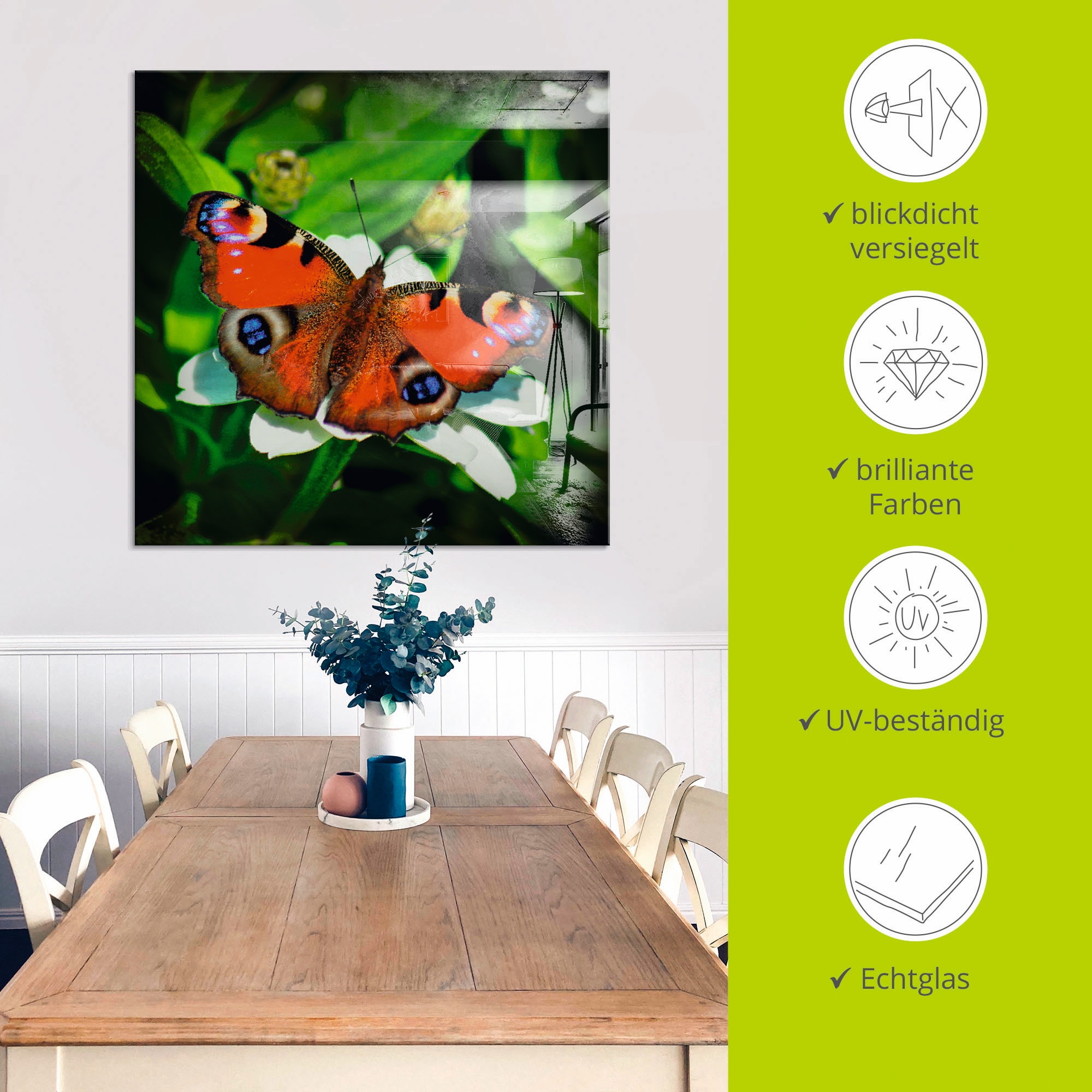 Artland Glasbild »Tagpfauenauge«, Insekten, (1 St.), in verschiedenen Größen