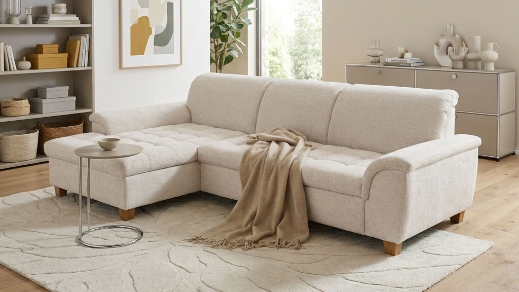 OTTO home Ecksofa »Eggery 279 x 162 cm, auch mit Schlaffunktion & Bettkasten, Holzfüße« L-Form, aus pflegeleichtem Luxus-Microfaser
