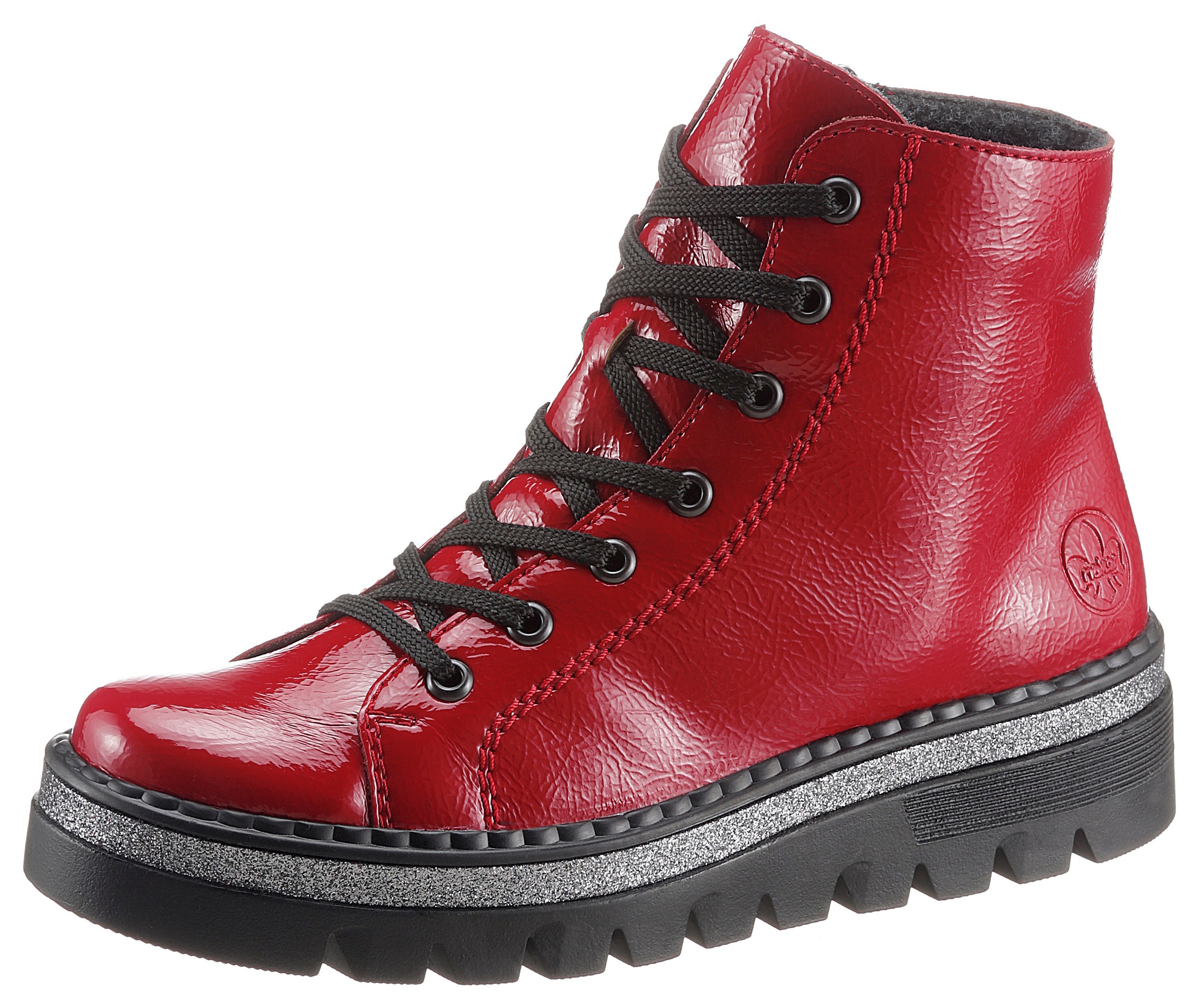 Rieker Schnürboots, mit Glitzerstreifen an der Sohle