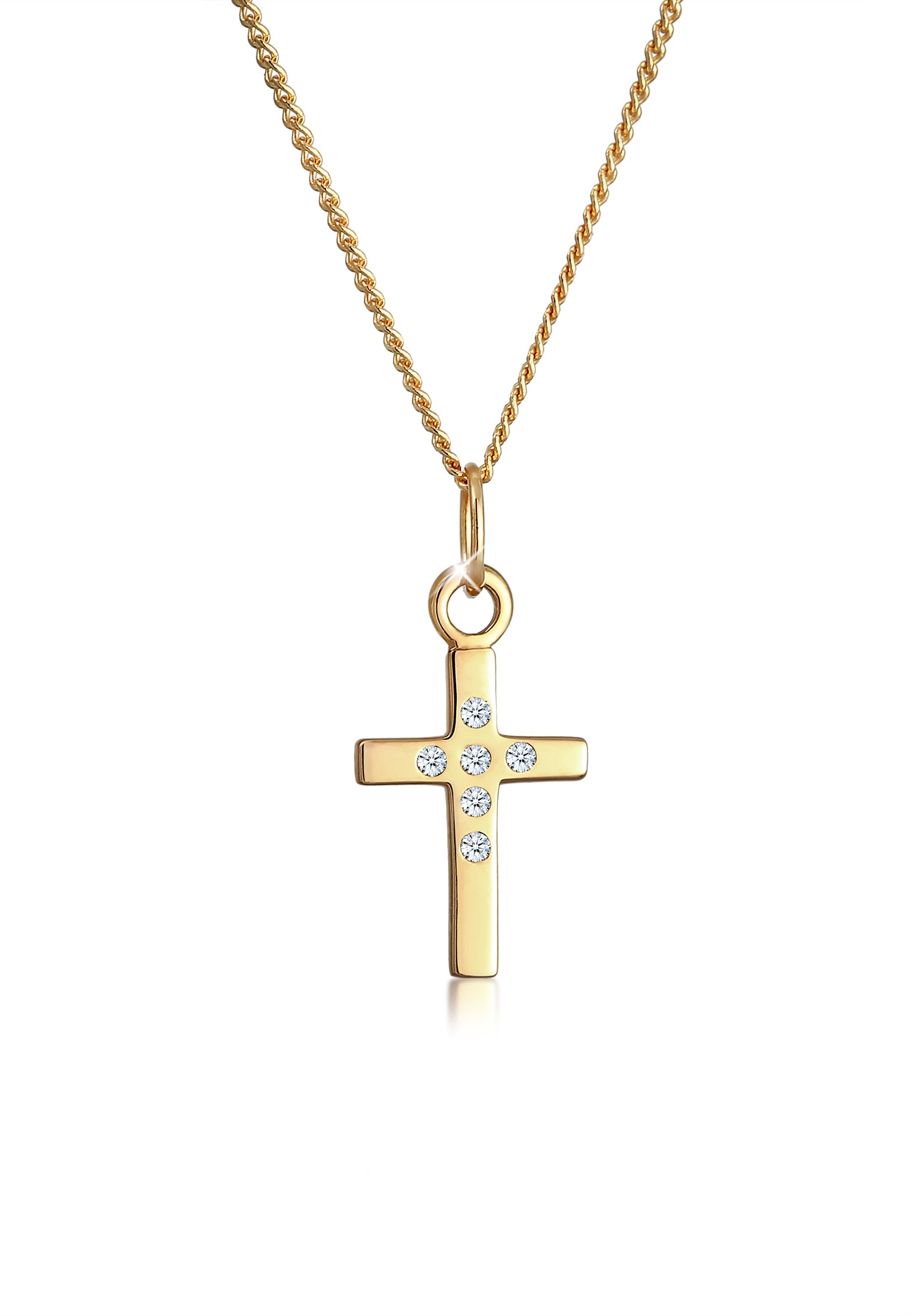 Elli DIAMONDS Silberkette »Halskette Kreuz Diamant Weiß Brillantschliff (0.03 ct) 585 Gelbgold«