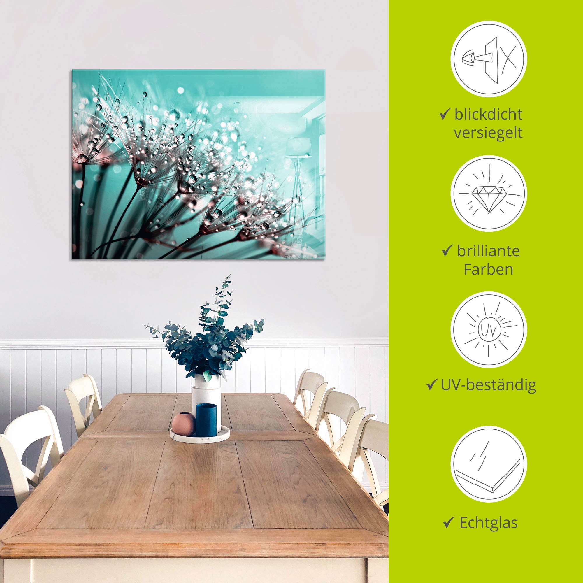 Artland Glasbild »Glitzernde Pusteblume I«, Blumen, (1 St.), in verschiedenen Größen