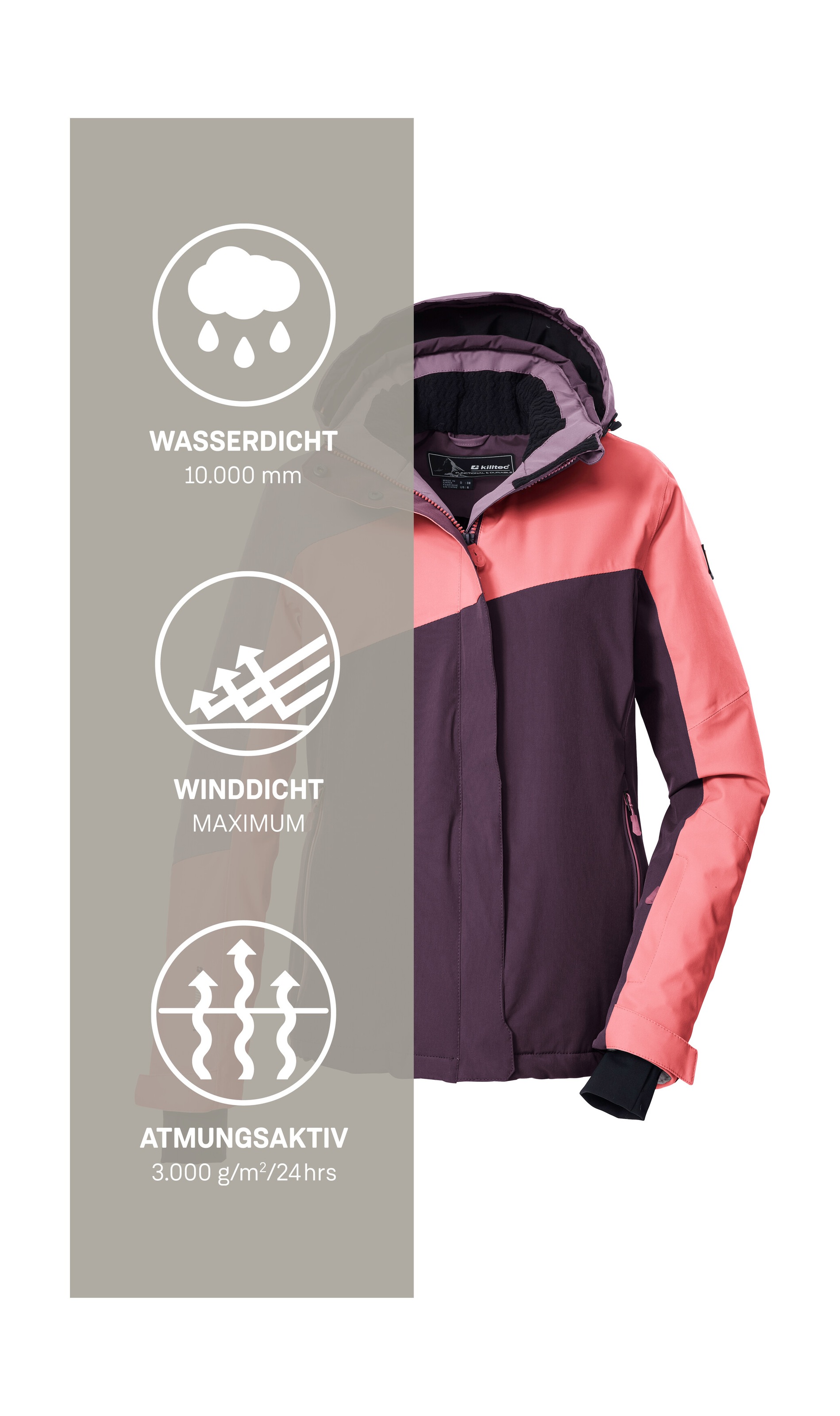 Killtec Skijacke »KSW 26 WMN SKI JCKT«, Wind- und wasserdicht, atmungsaktiv, Colourblock-Design, PFAs-frei