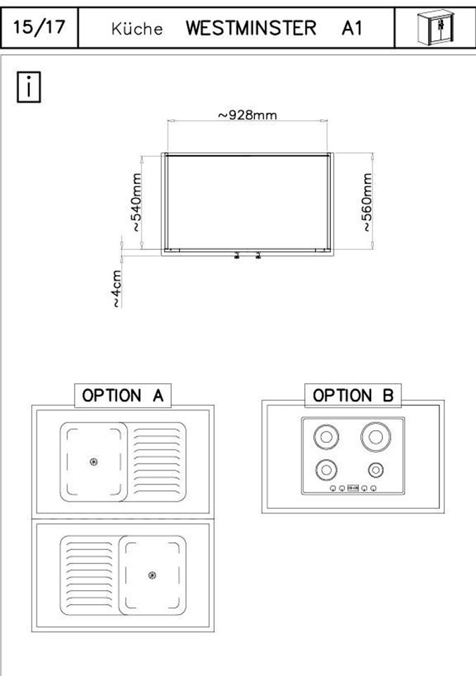 KOCHSTATION Unterschrank »Westminster«, im romantischen Landhausstil, Breite 100 cm