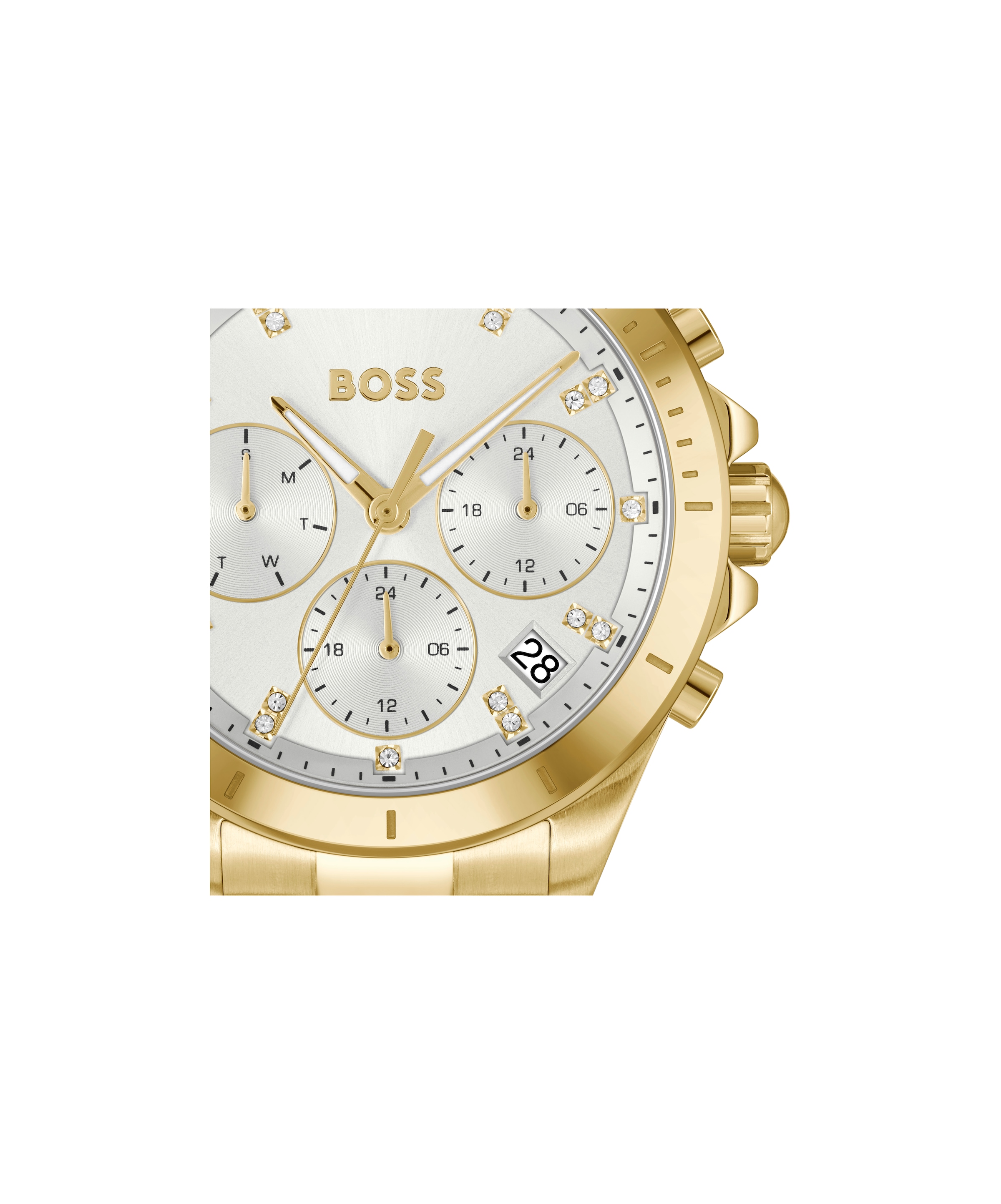 BOSS Multifunktionsuhr »ALLEY« Quarzuhr, Armbanduhr, Damenuhr, Edelstahlarmband, analog, Tag