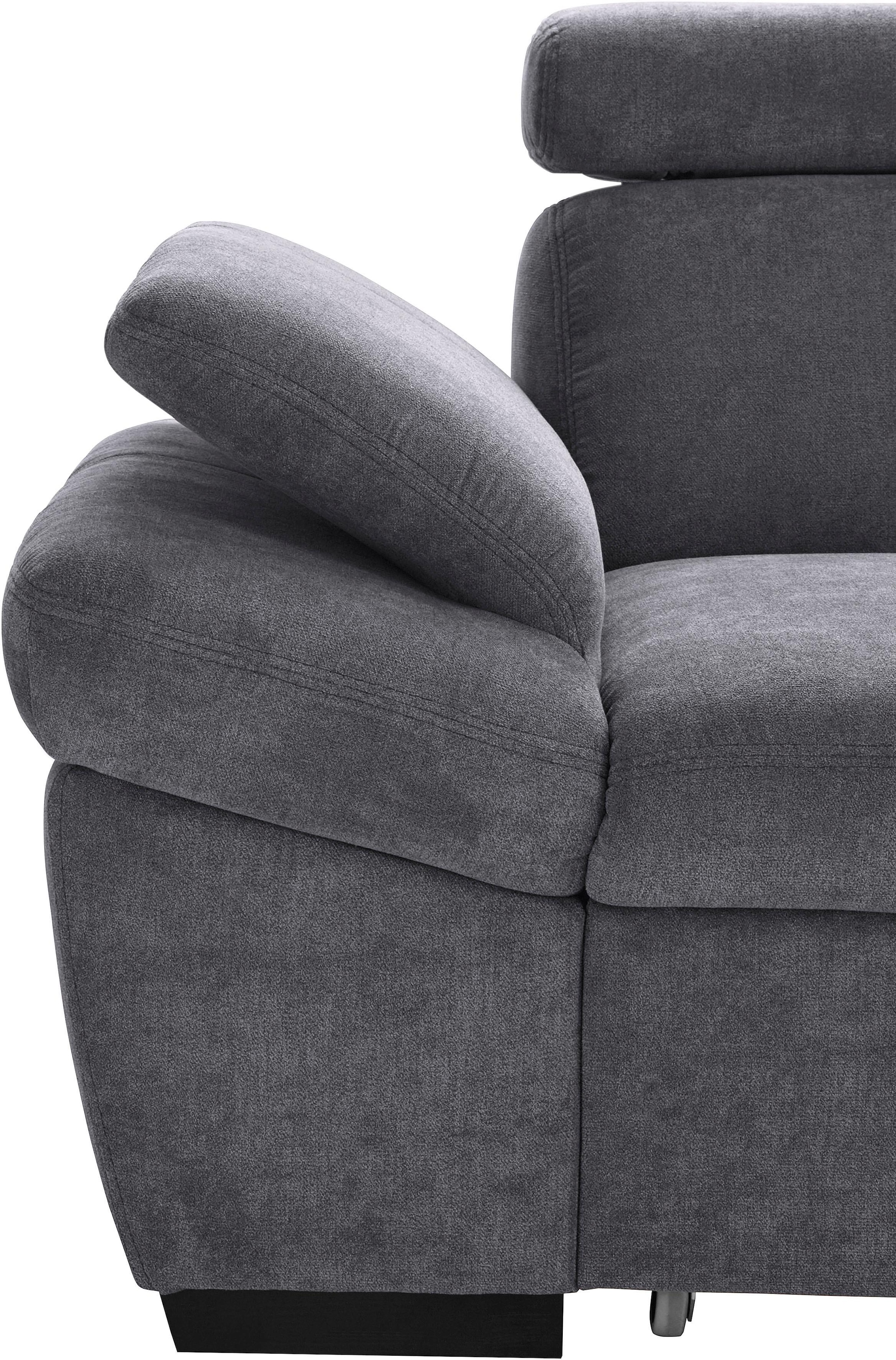 exxpo - sofa fashion Ecksofa »Salerno, inkl. Kopf- und Armteilverstellung, elegant & bequem, L-Form«, wahlweise mit Bettfunktion und Bettkasten, tolle Detailverarbeitung