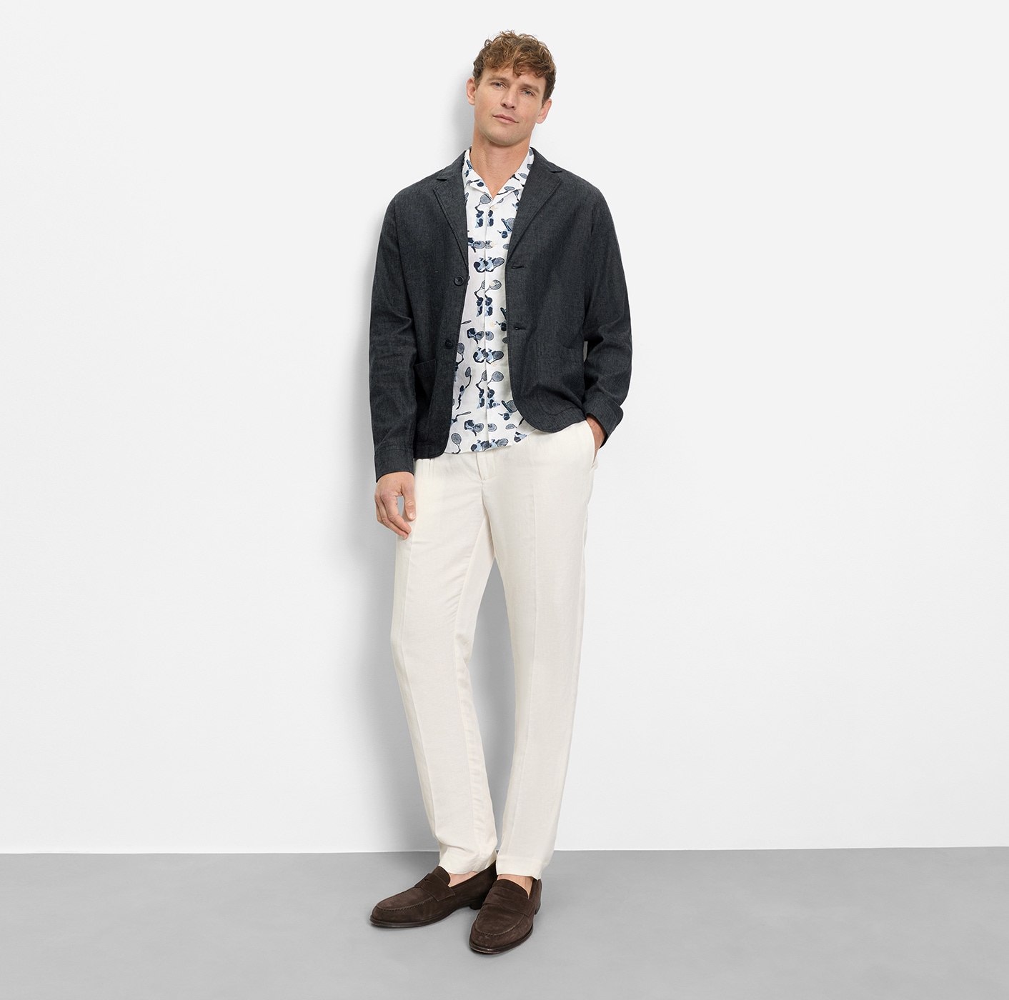 OLYMP Hemdjacke ohne Kapuze meliert und mit Leinen