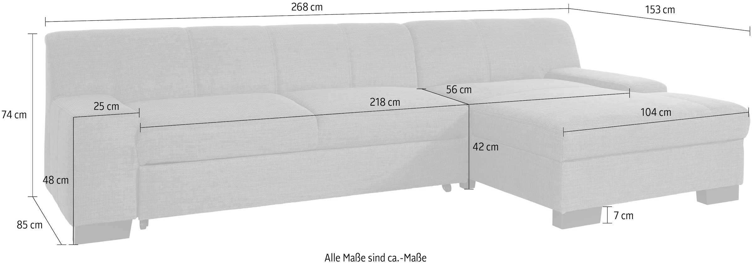 DOMO collection Ecksofa »Norma Top, elegant, flache Armlehnen, bequem, Breite 268cm, L-Form« wahlweise mit Bettfunktion