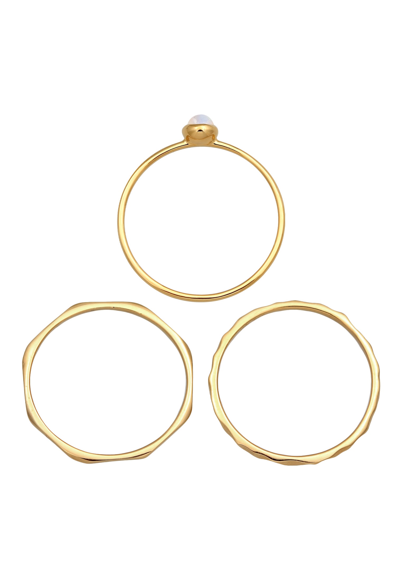 Elli Premium Ring-Set »Ring Solitär Mondstein 3er Ring Set 375 Gelbgold«