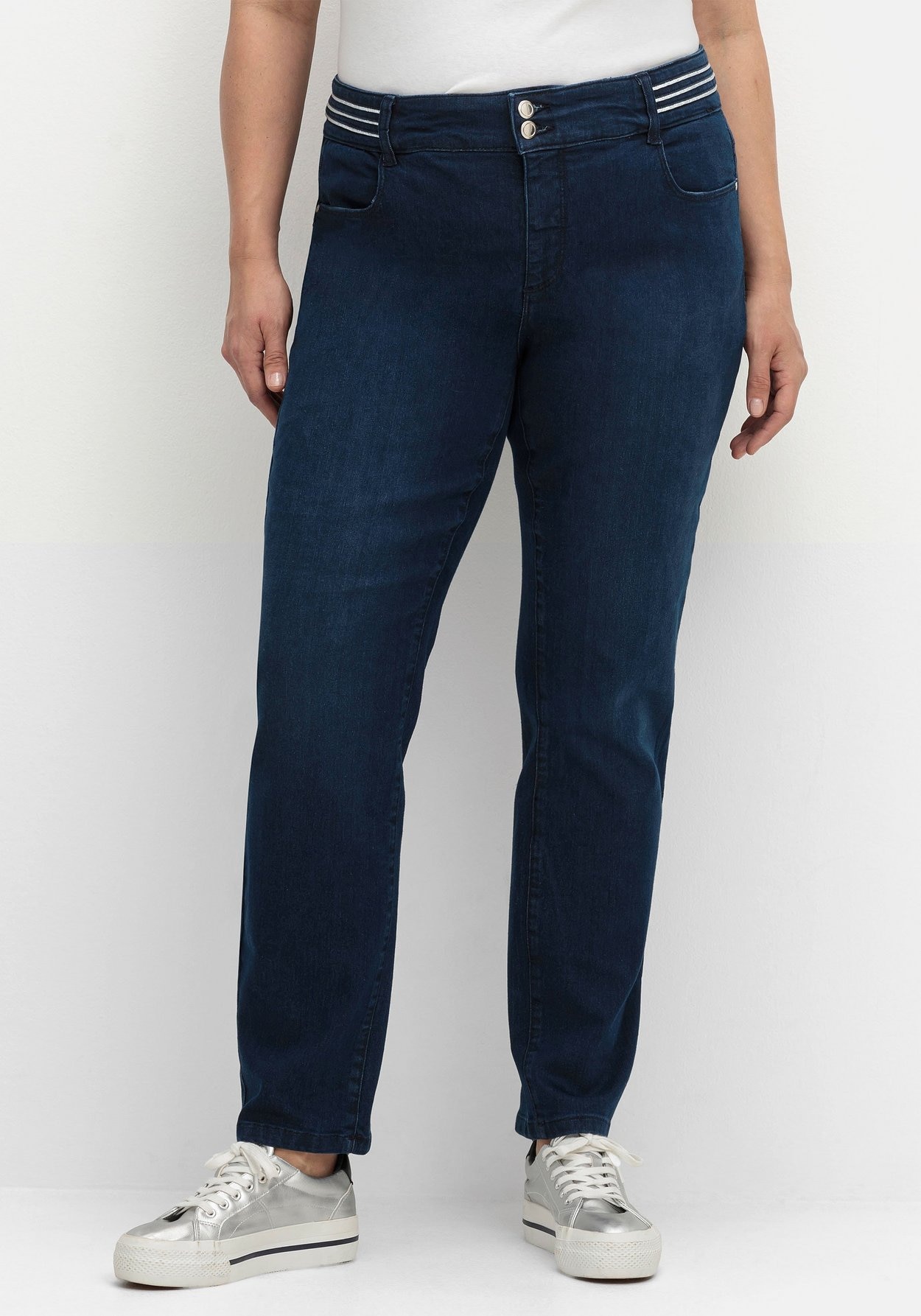 Sheego Stretch-Jeans »Schmale Jeans mit Glitzer-Zierband am Bund«