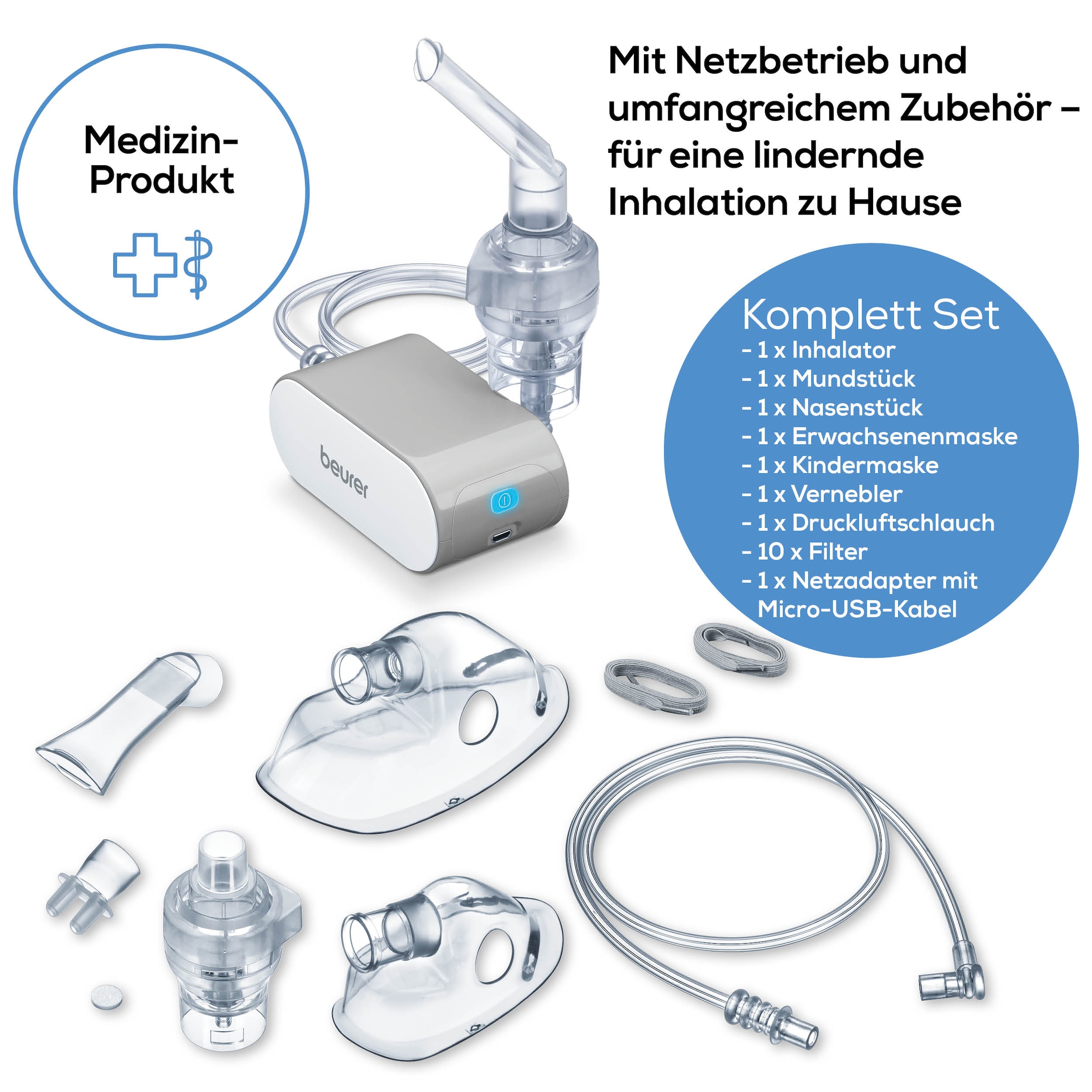 BEURER Inhalationsgerät »IH 58 für entspannte Anwendungen durch flüsterleisen Betrieb«, Effektive Verneblung mittels DC Kompressor-Drucklufttechnologie